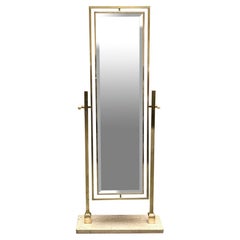 Brass and Marble Standing Floor Mirror, Italy, 1950s