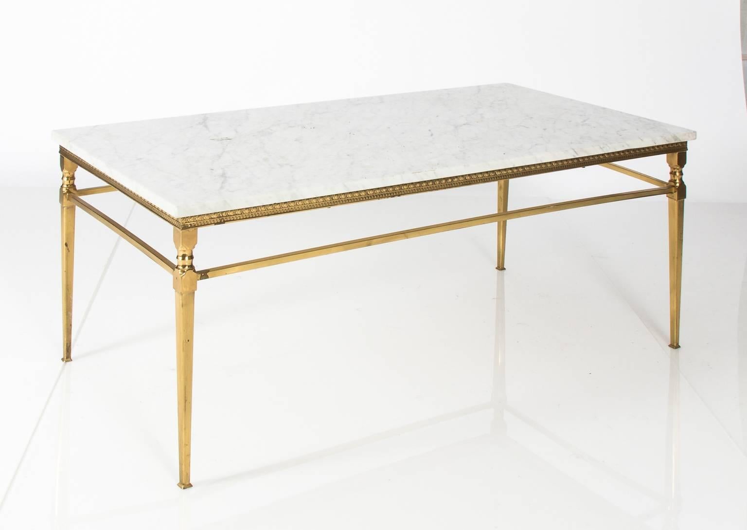 20th Century Brass and Marble Top Coffee Table