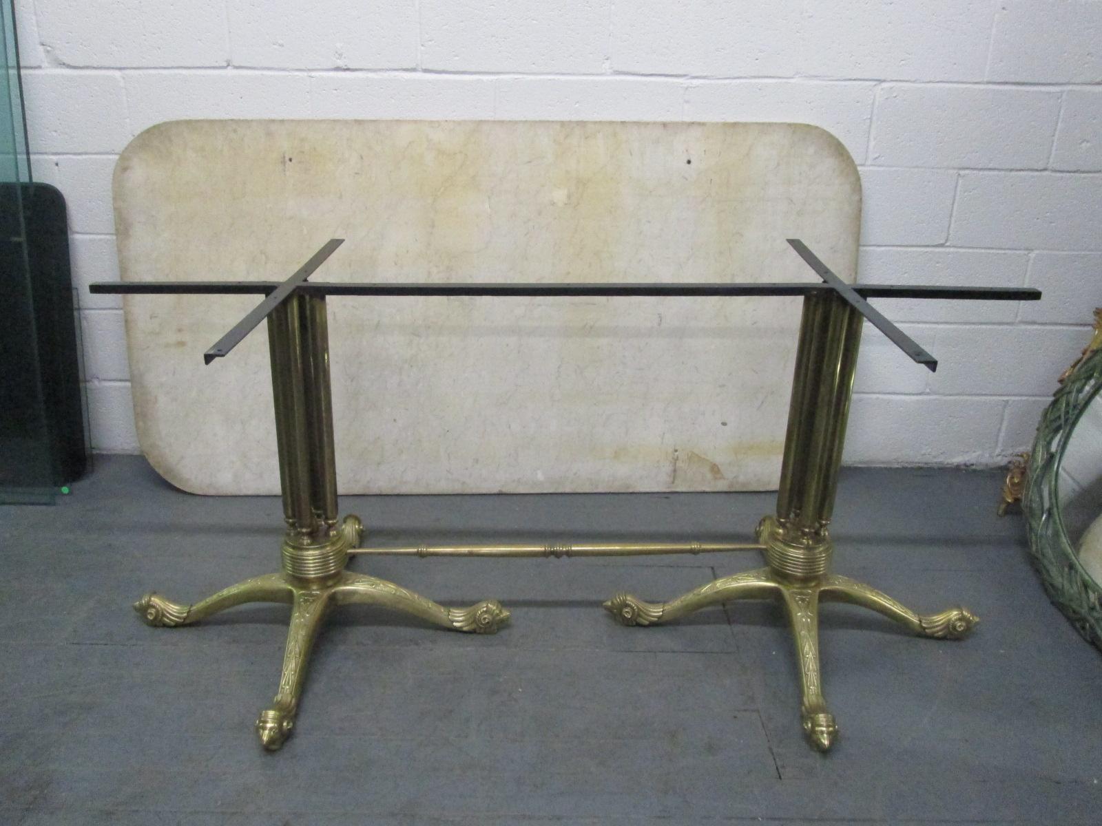 Brass and Marble-Top Dining Table in the Style of Maison Jansen For Sale 1