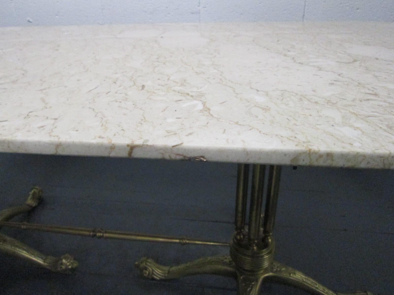 Brass and Marble-Top Dining Table in the Style of Maison Jansen For Sale 4
