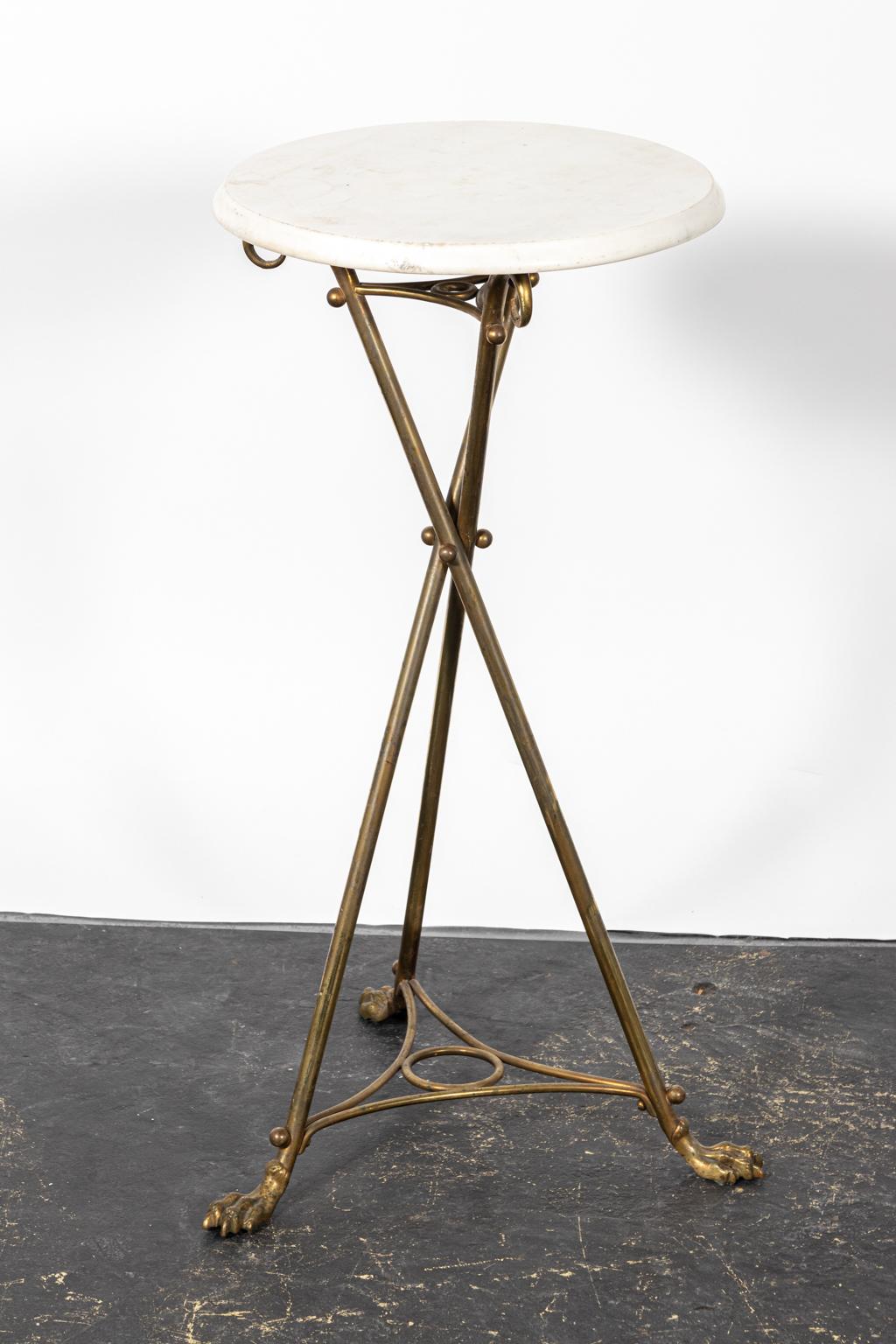 Brass and Marble-Top Tripod Side Table In Good Condition In Stamford, CT