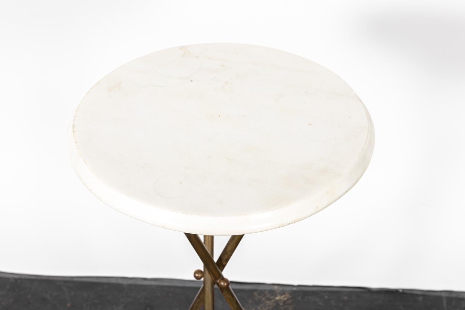 20th Century Brass and Marble-Top Tripod Side Table