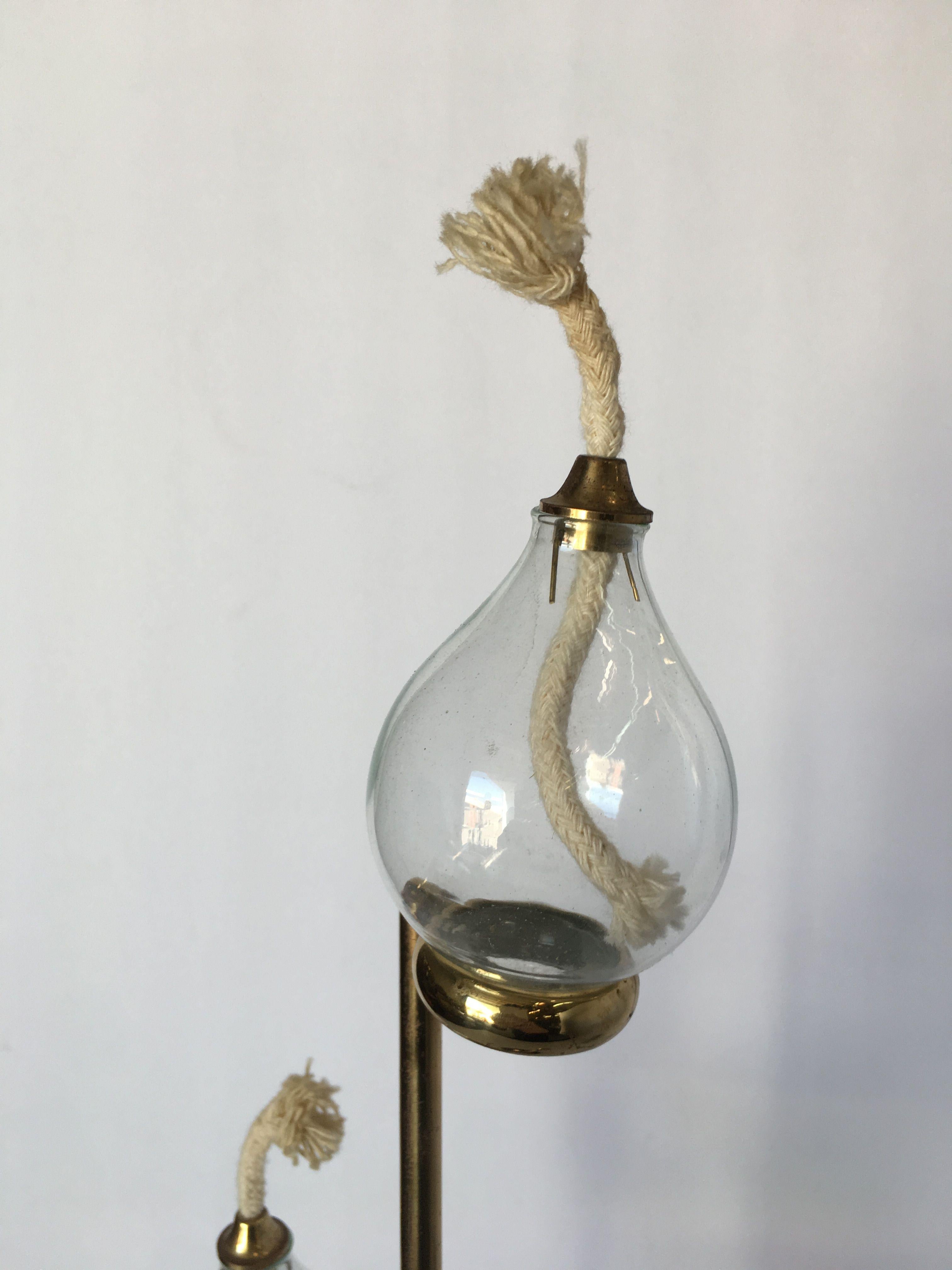 Mid-20th Century Brass and Marble Two-Arm Gyroscope Ship Oil Lamp Light