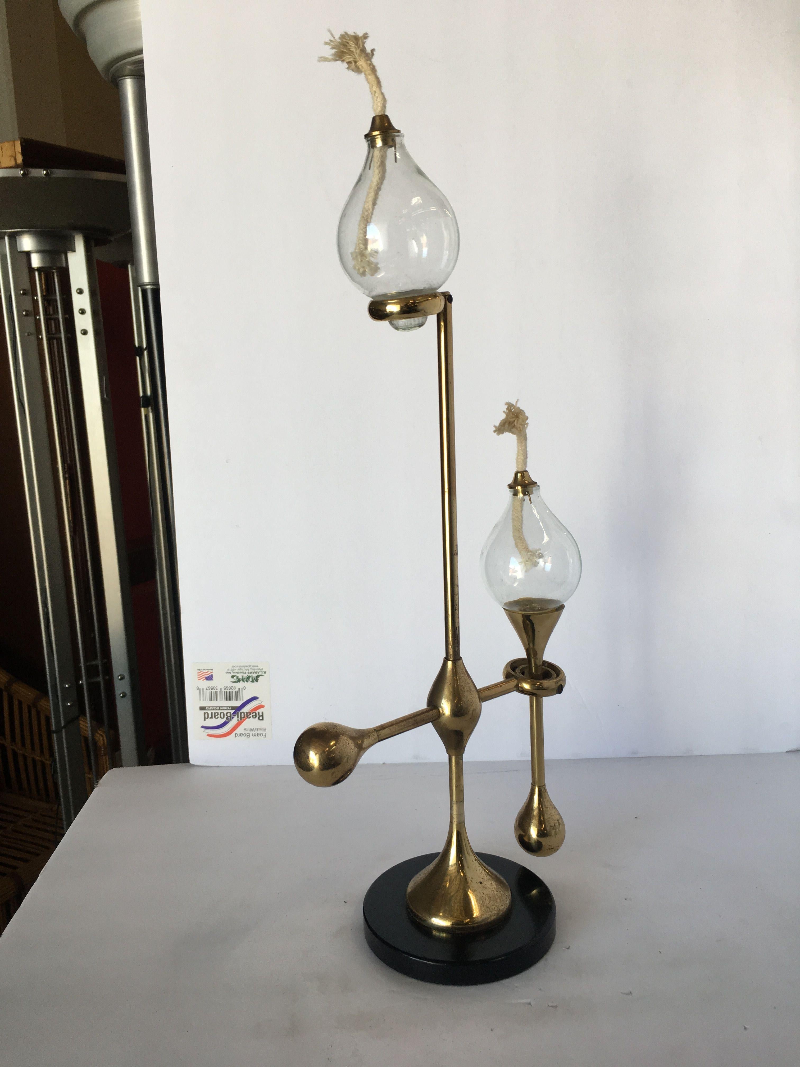 Brass and Marble Two-Arm Gyroscope Ship Oil Lamp Light 3