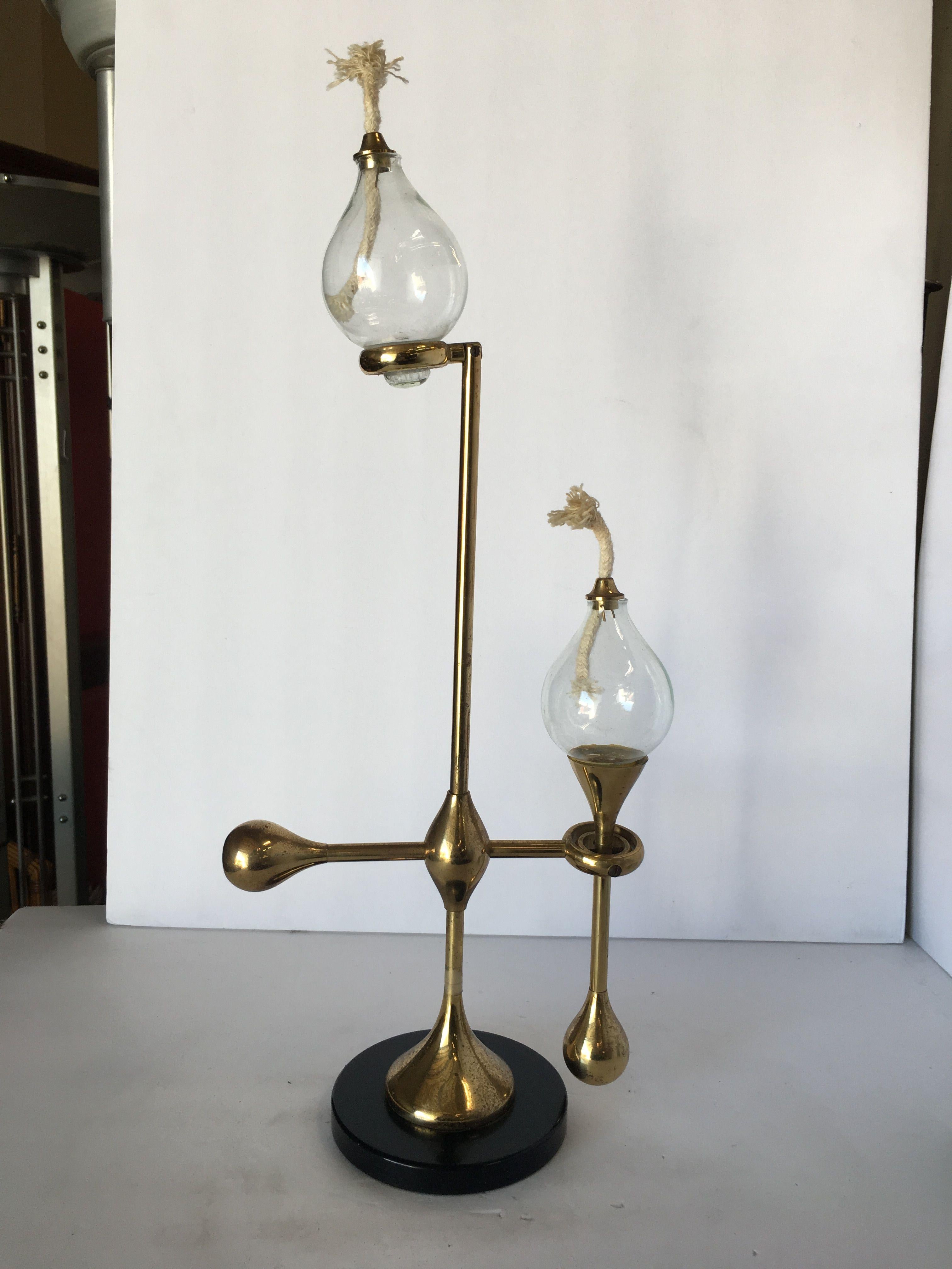 Brass and Marble Two-Arm Gyroscope Ship Oil Lamp Light 4