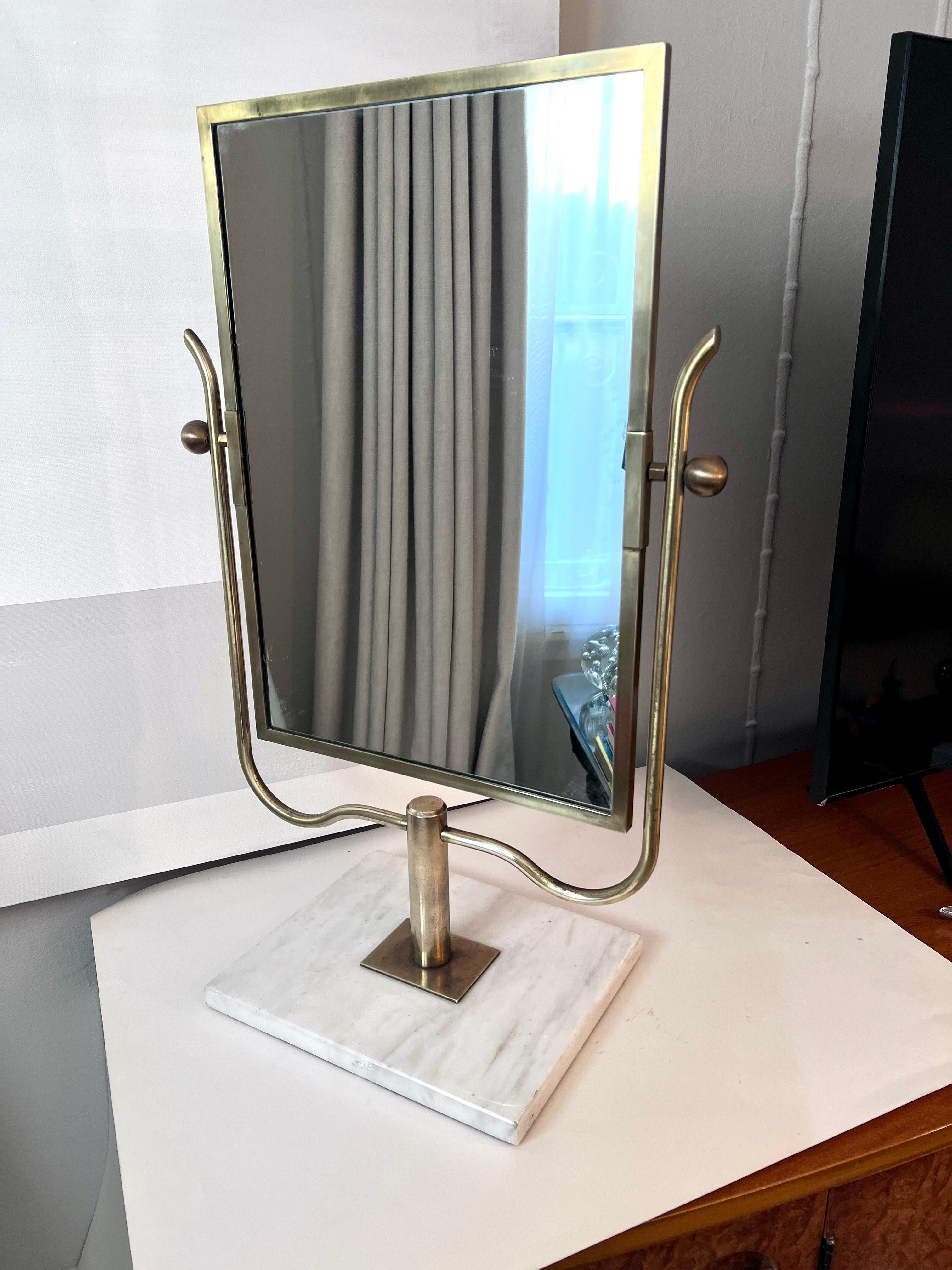 Brass and Marble Vanity or Table Mirror in the Style of  Charles Hollis Jones For Sale 5