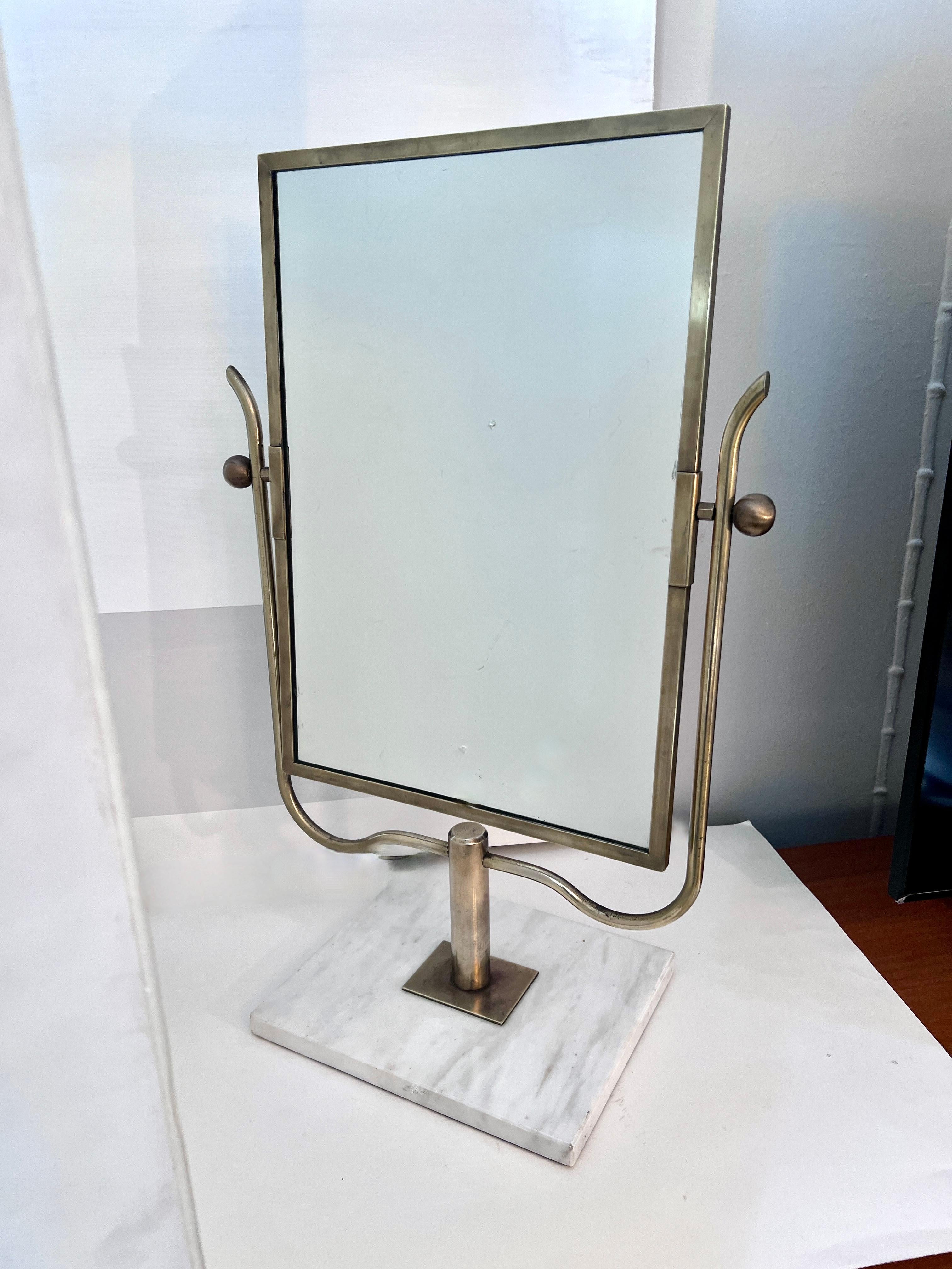 Mid-Century Modern Brass and Marble Vanity or Table Mirror in the Style of  Charles Hollis Jones For Sale