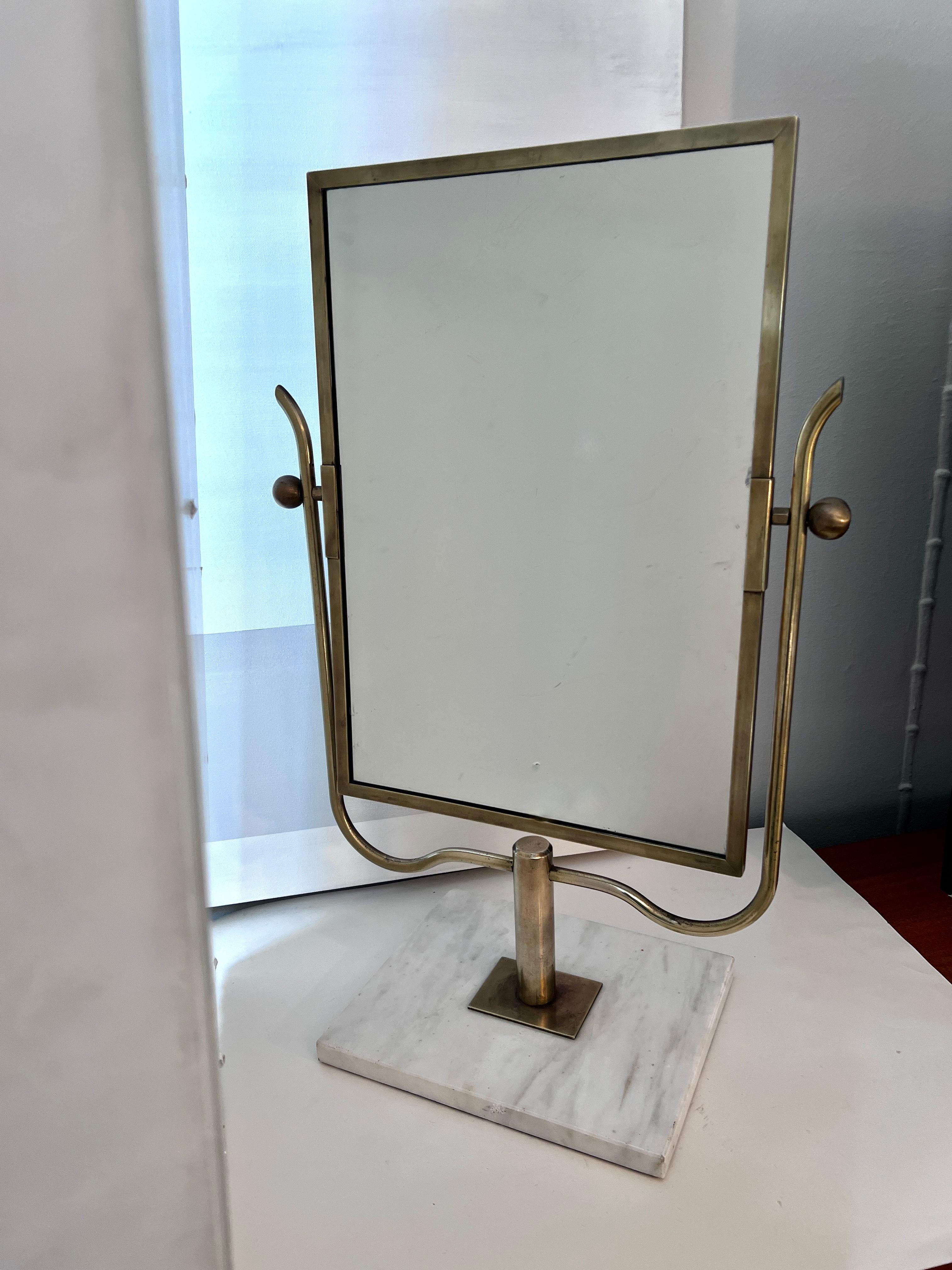 Hand-Crafted Brass and Marble Vanity or Table Mirror in the Style of  Charles Hollis Jones For Sale