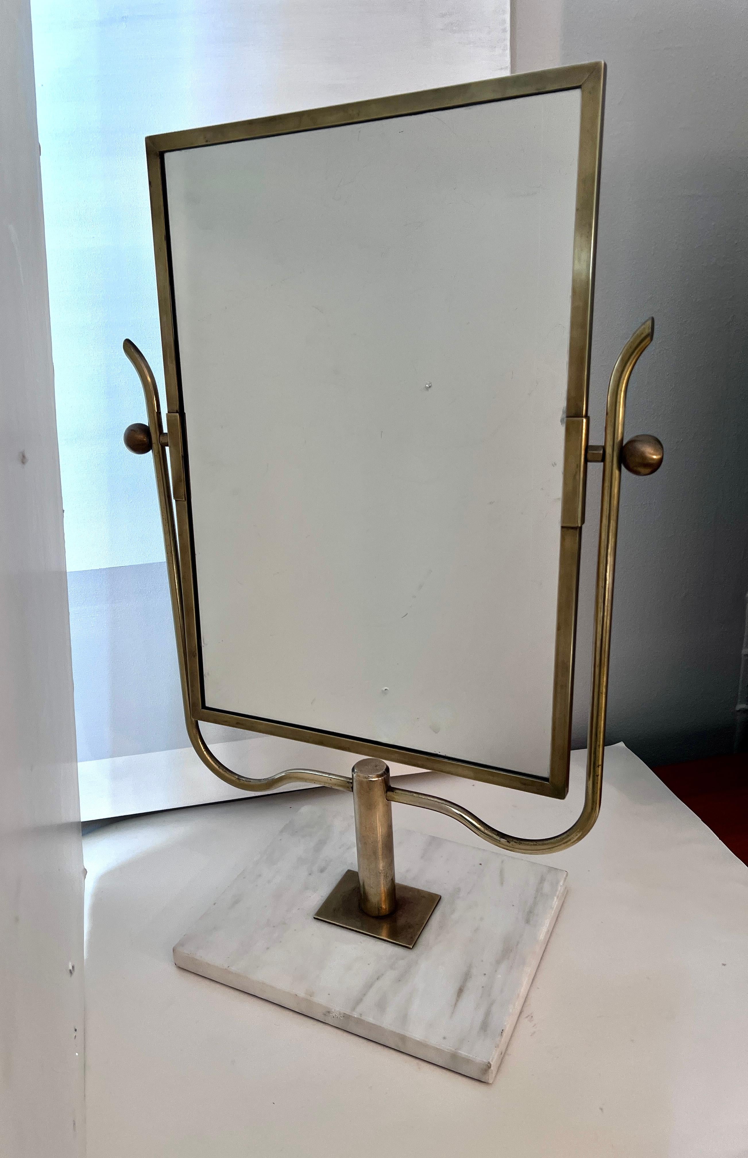 Brass and Marble Vanity or Table Mirror in the Style of  Charles Hollis Jones In Good Condition For Sale In Los Angeles, CA