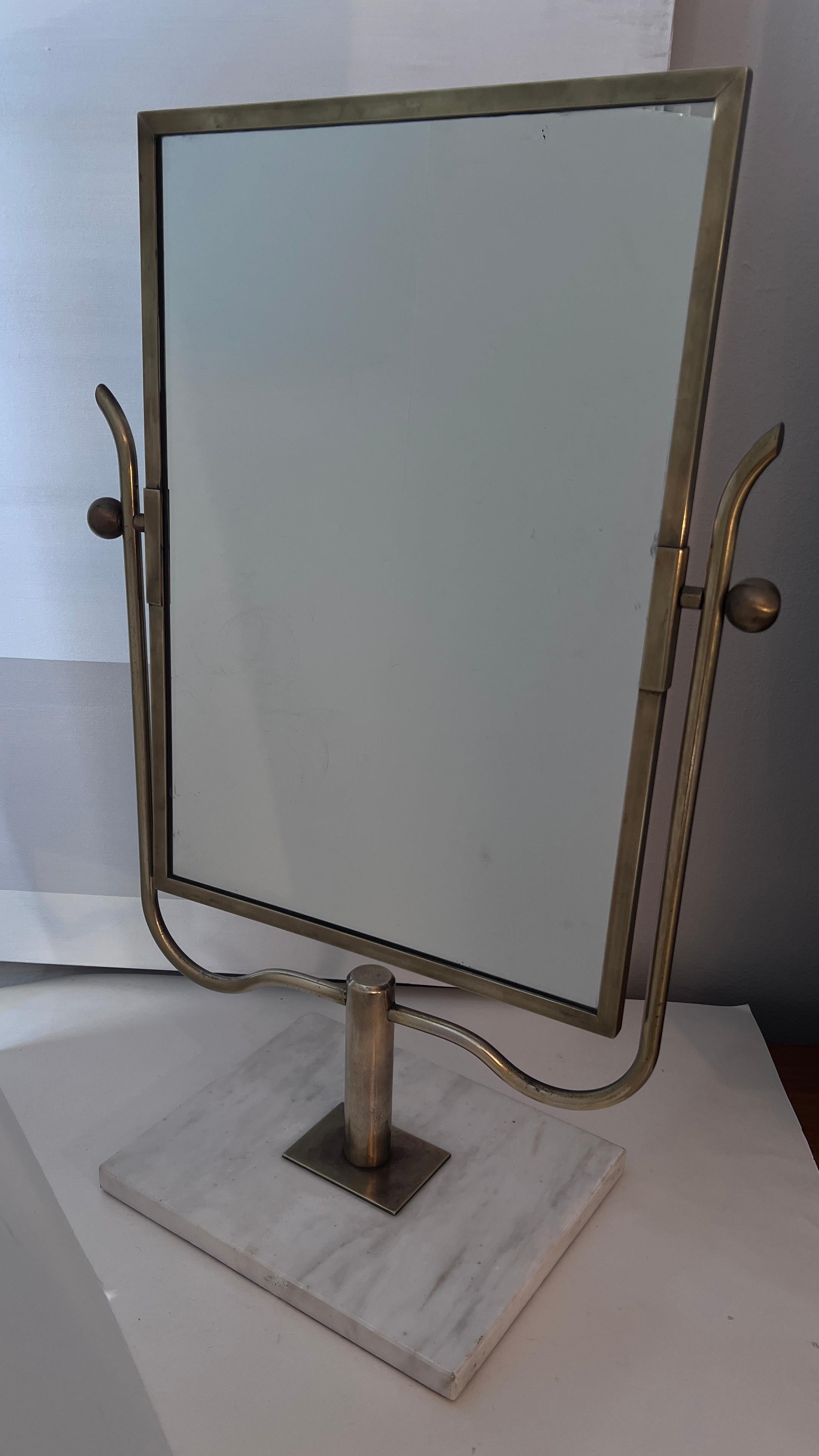 20th Century Brass and Marble Vanity or Table Mirror in the Style of  Charles Hollis Jones For Sale