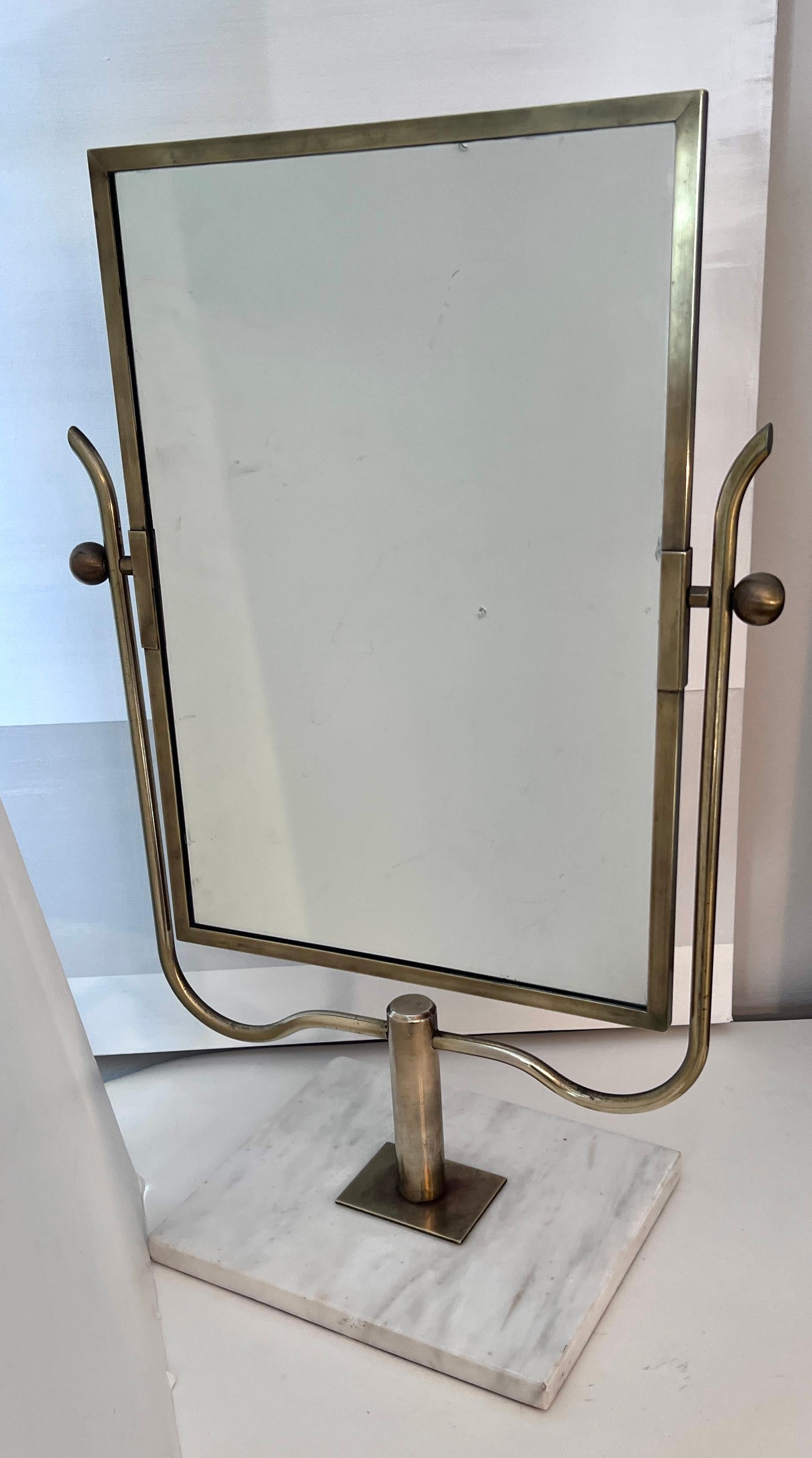 Brass and Marble Vanity or Table Mirror in the Style of  Charles Hollis Jones For Sale 1