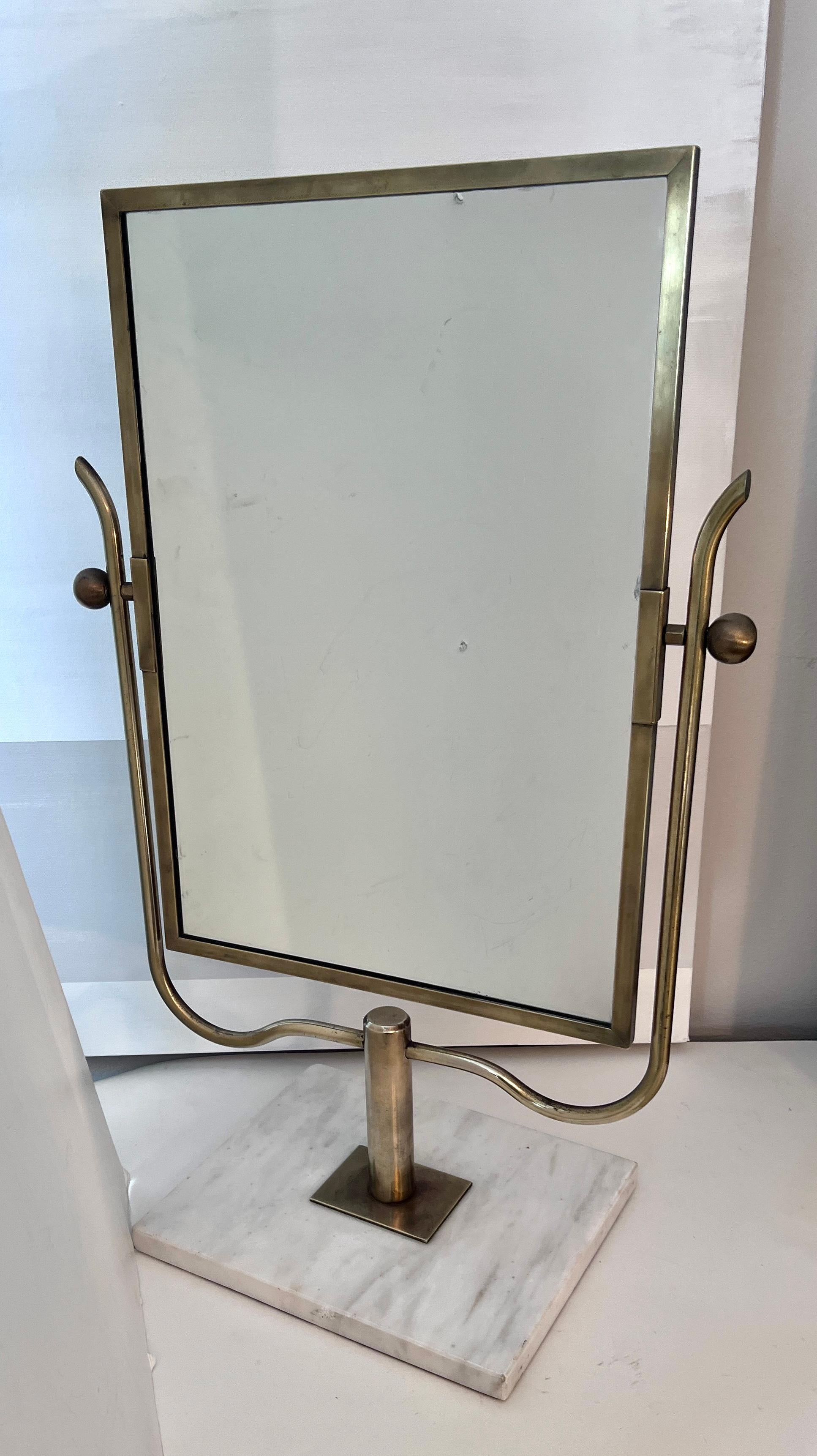 Brass and Marble Vanity or Table Mirror in the Style of  Charles Hollis Jones For Sale 2