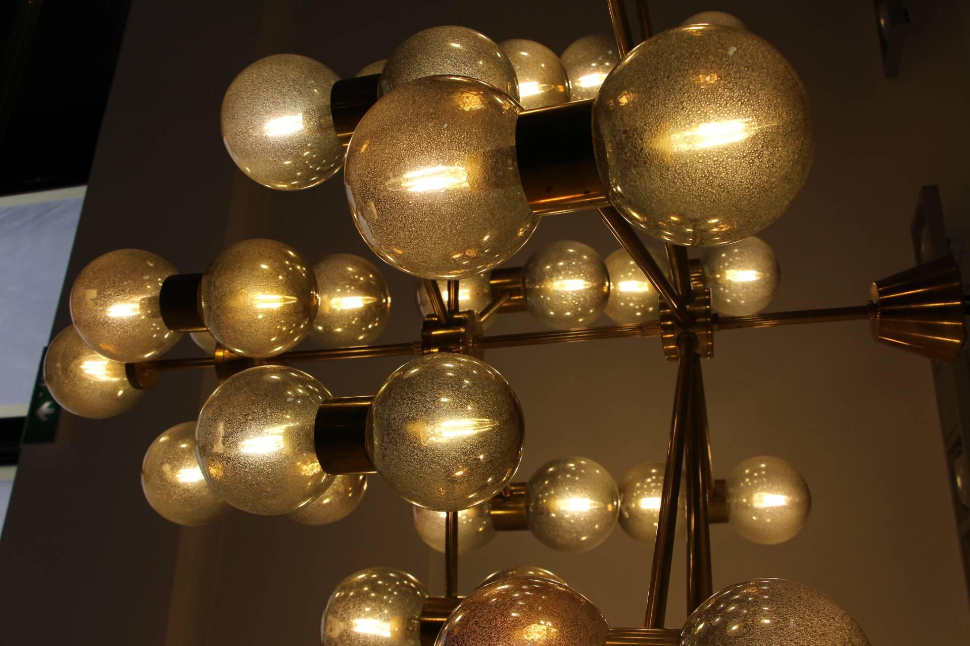 Brass and Mercurised Silver Globes Chandelier in Stilnovo Style 5