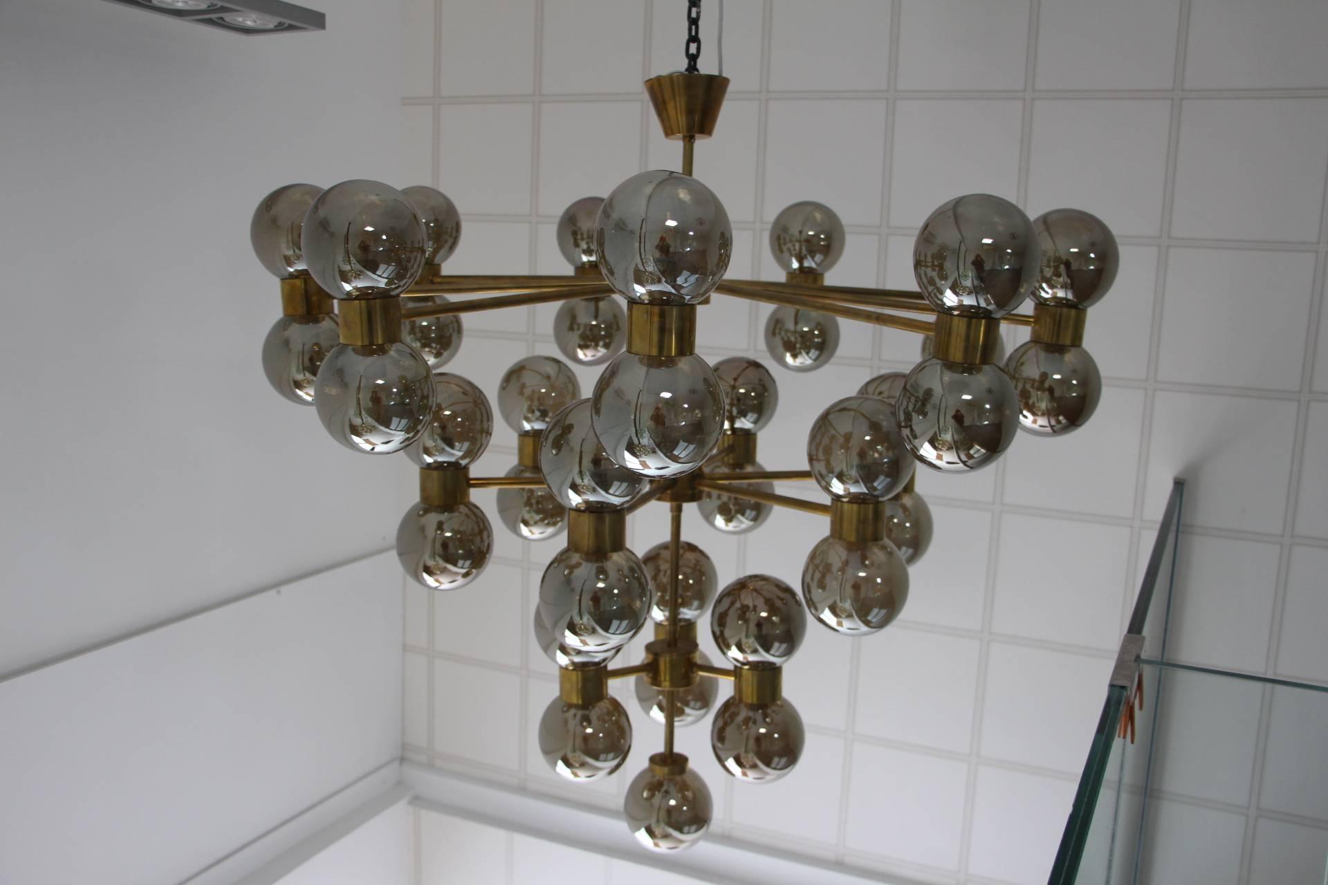 Brass and Mercurised Silver Globes Chandelier in Stilnovo Style 8