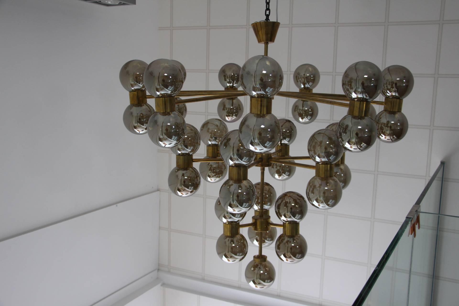 Brass and Mercurised Silver Globes Chandelier in Stilnovo Style 9