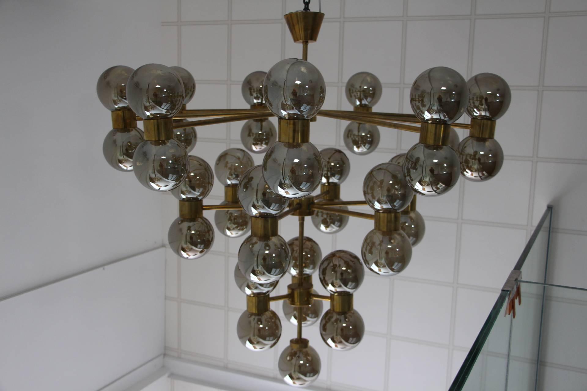 Brass and Mercurised Silver Globes Chandelier in Stilnovo Style 10