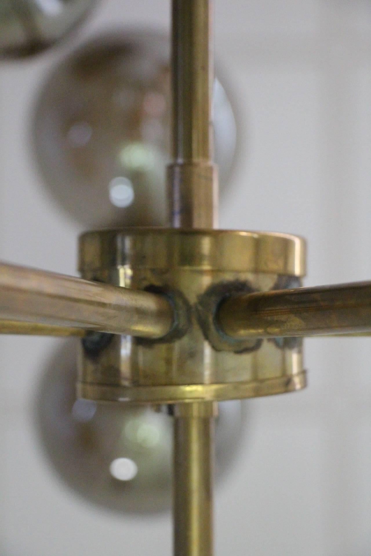 Brass and Mercurised Silver Globes Chandelier in Stilnovo Style 1