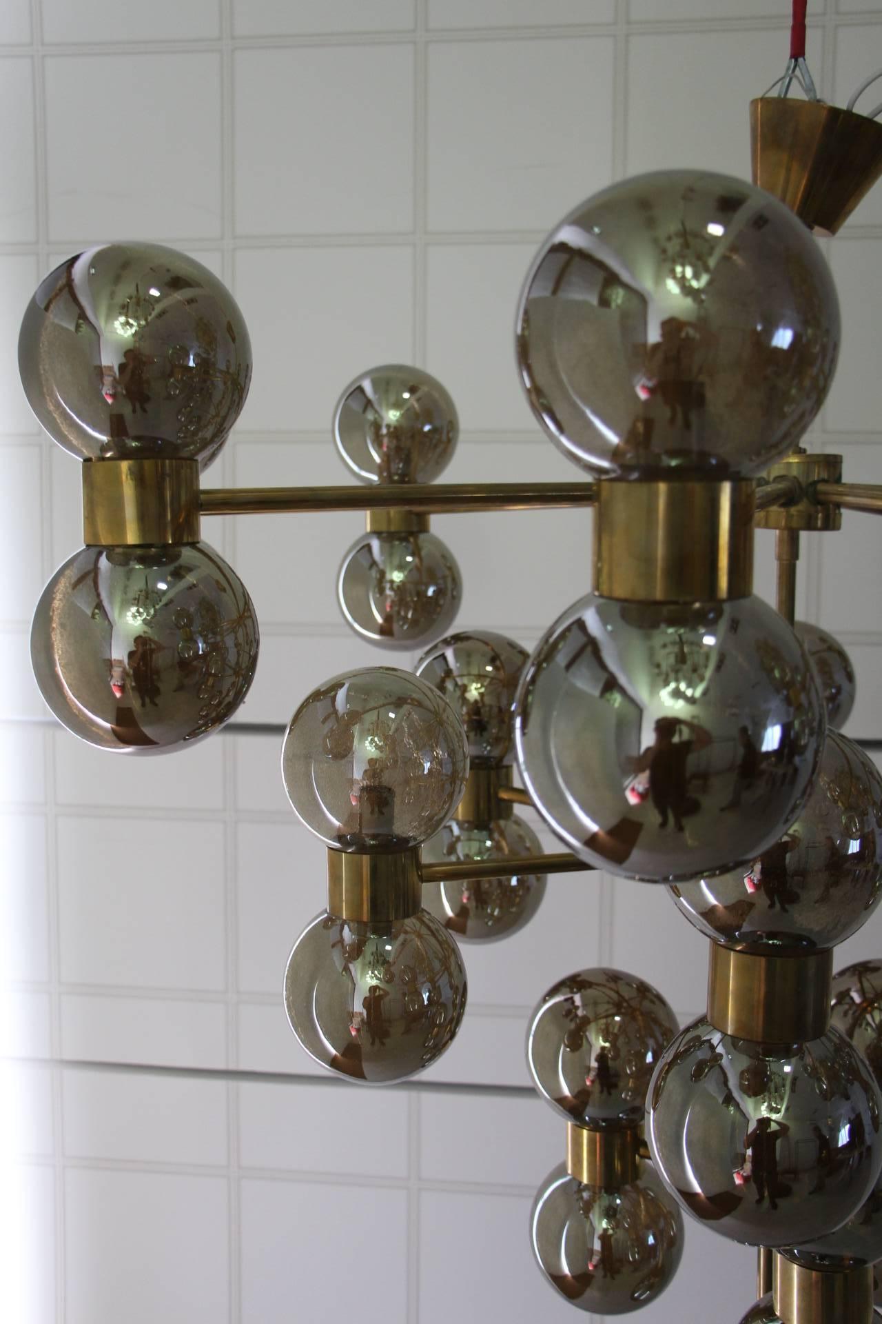 Brass and Mercurised Silver Globes Chandelier in Stilnovo Style 3