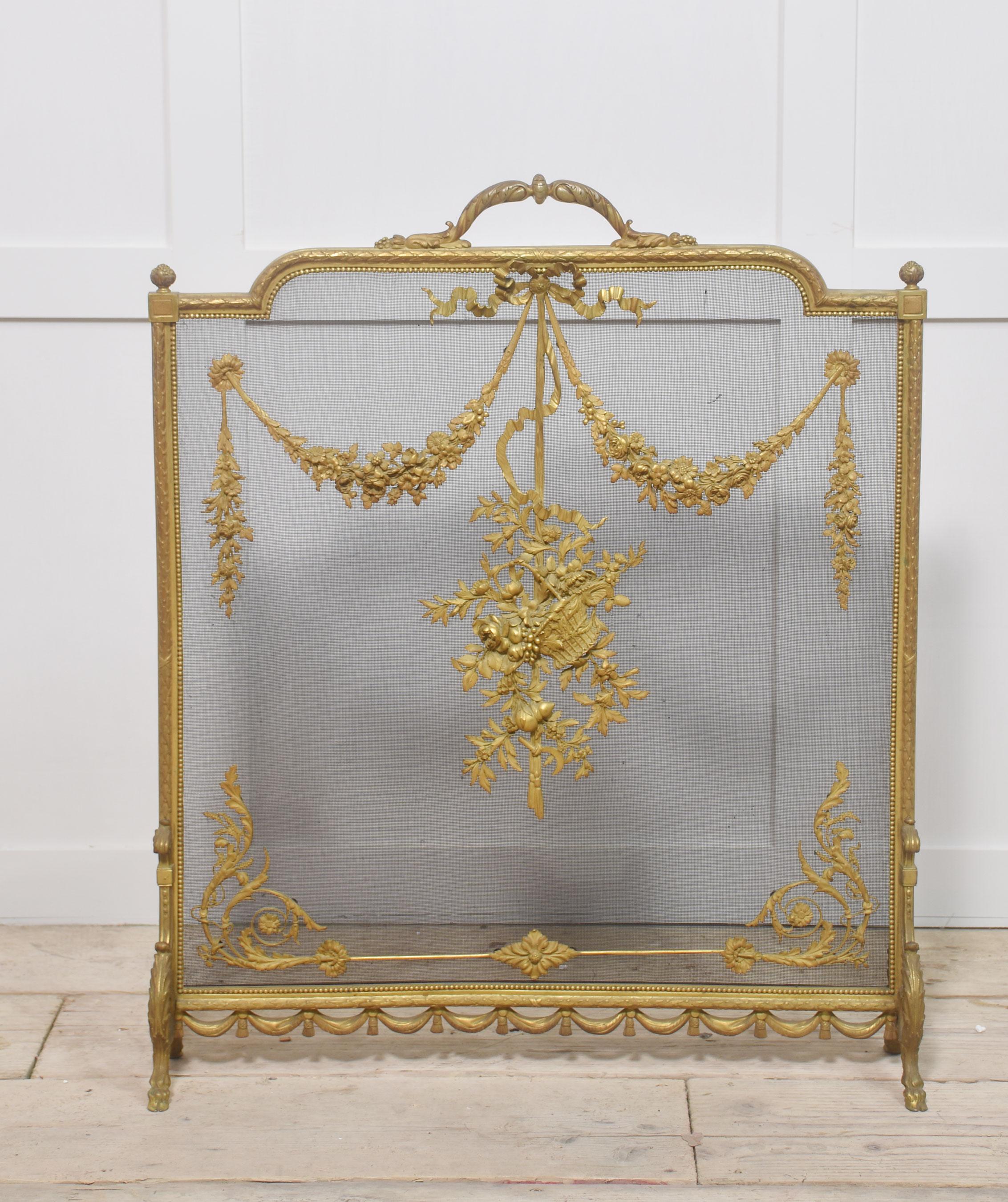 Brass and mesh French fire screen 1