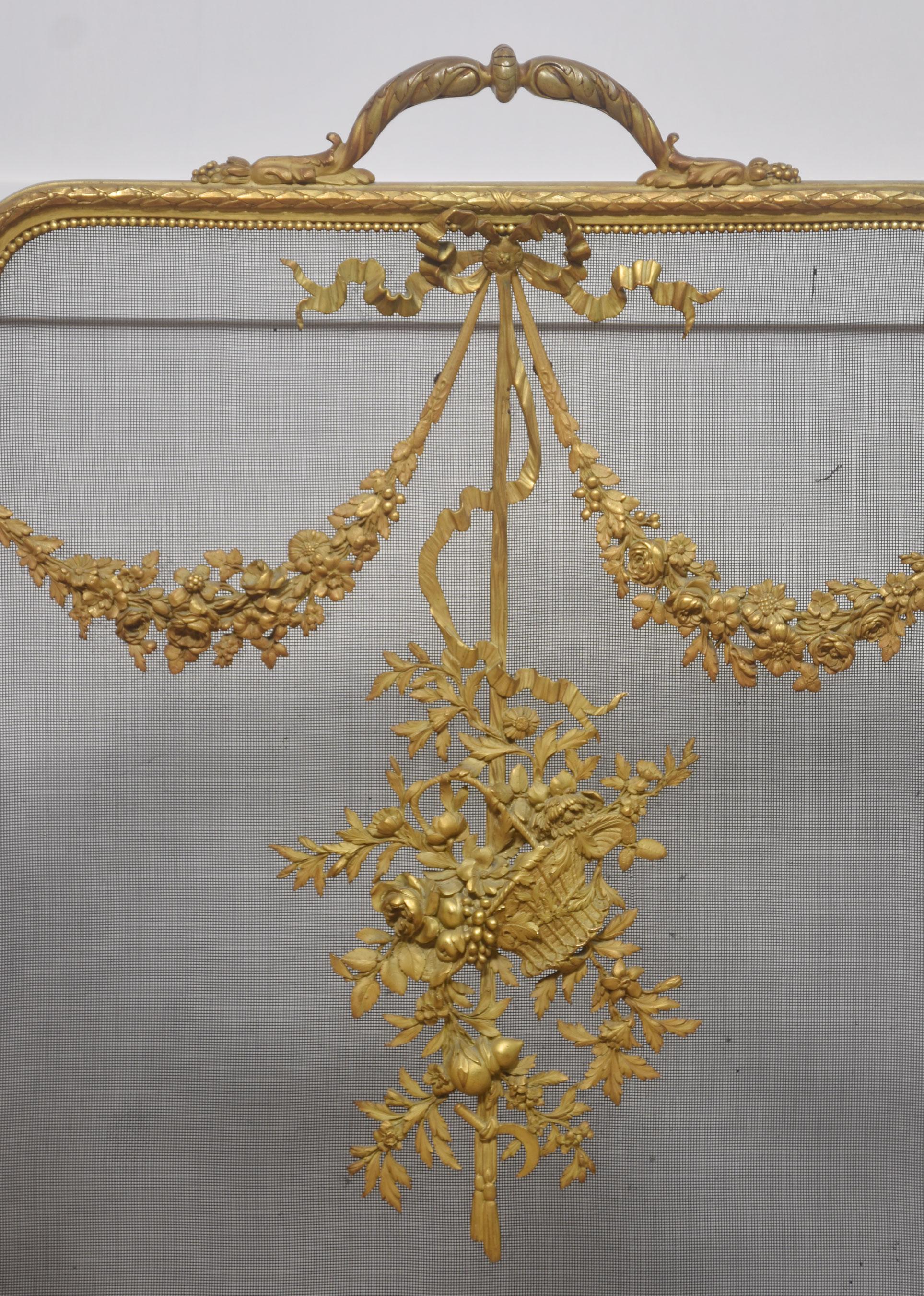 Brass and mesh French fire screen 2