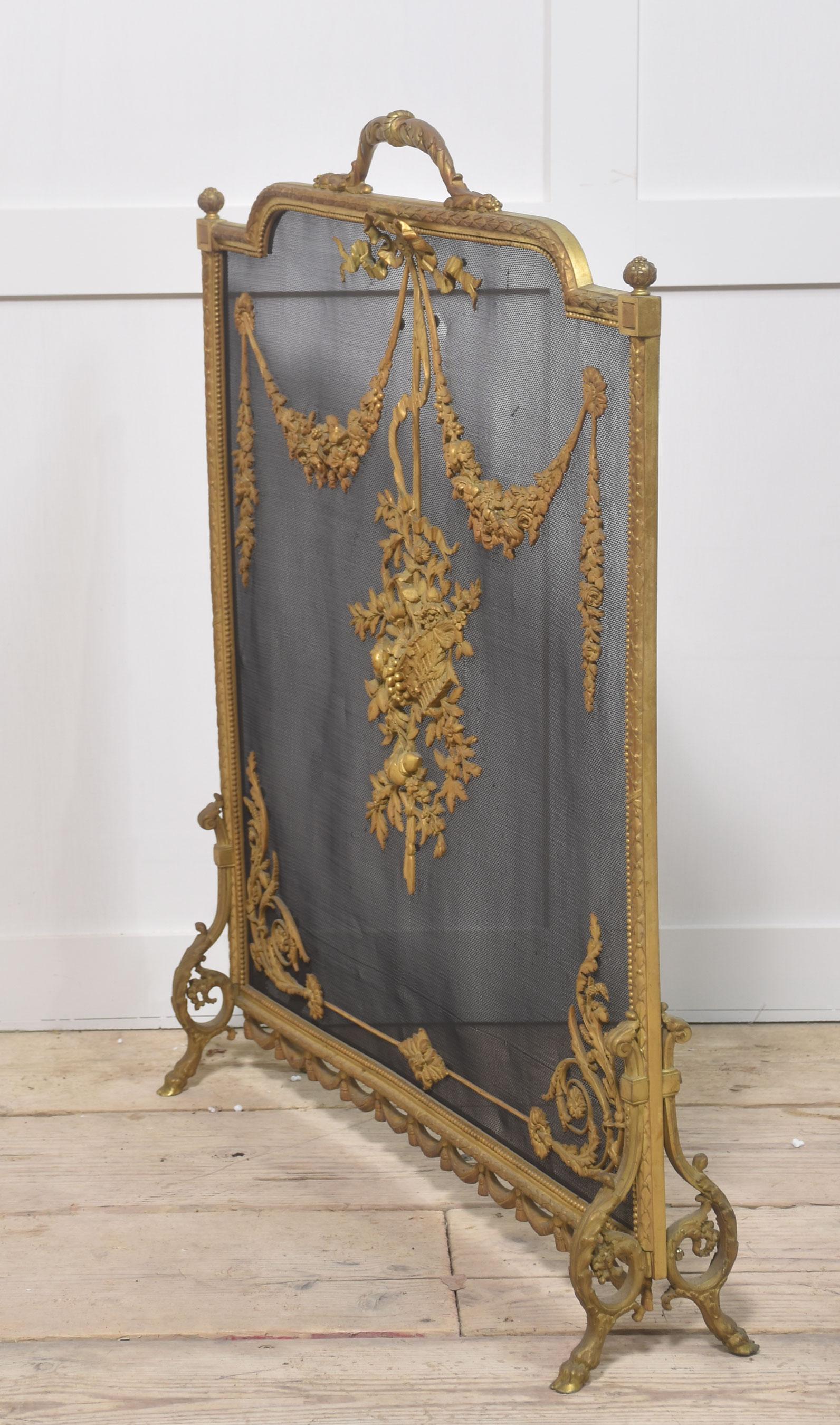 Brass and mesh French fire screen 3