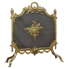 Antique Brass and Mesh French Fire Screen