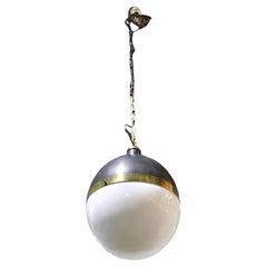 Vintage Brass and Metal and Glass Spherical Pendant Chandelier Lamp