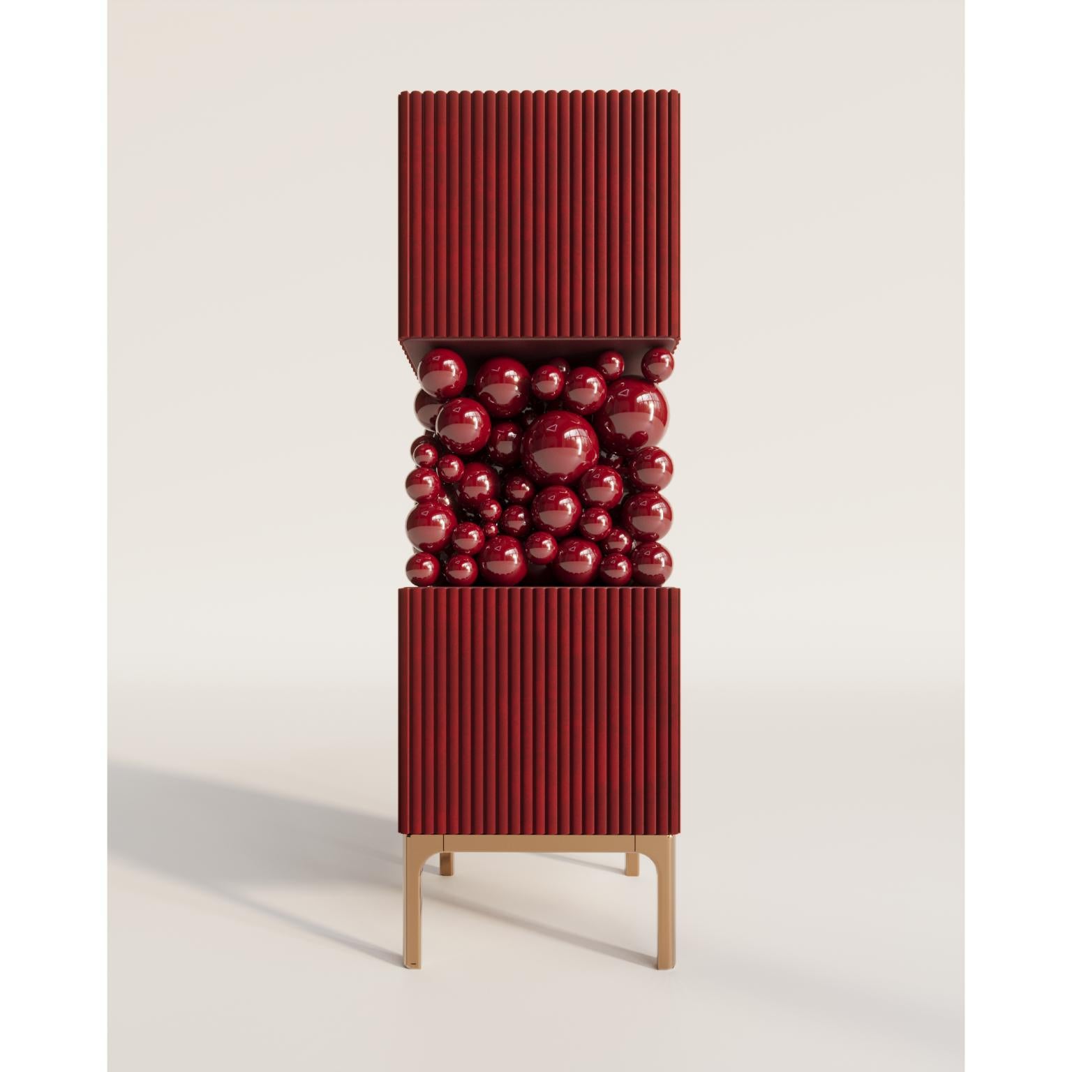 Brass And Metal Bubbles Decorative Cabinet by PANOPTIKUM COLLECTIONS
Dimensions: D 55 x W 55 x H 190 cm.
Materials: MDF, brass, metal, and LED lighting.

The “Bubbles collection” is an example of an emotional design that appeals to our inner child.