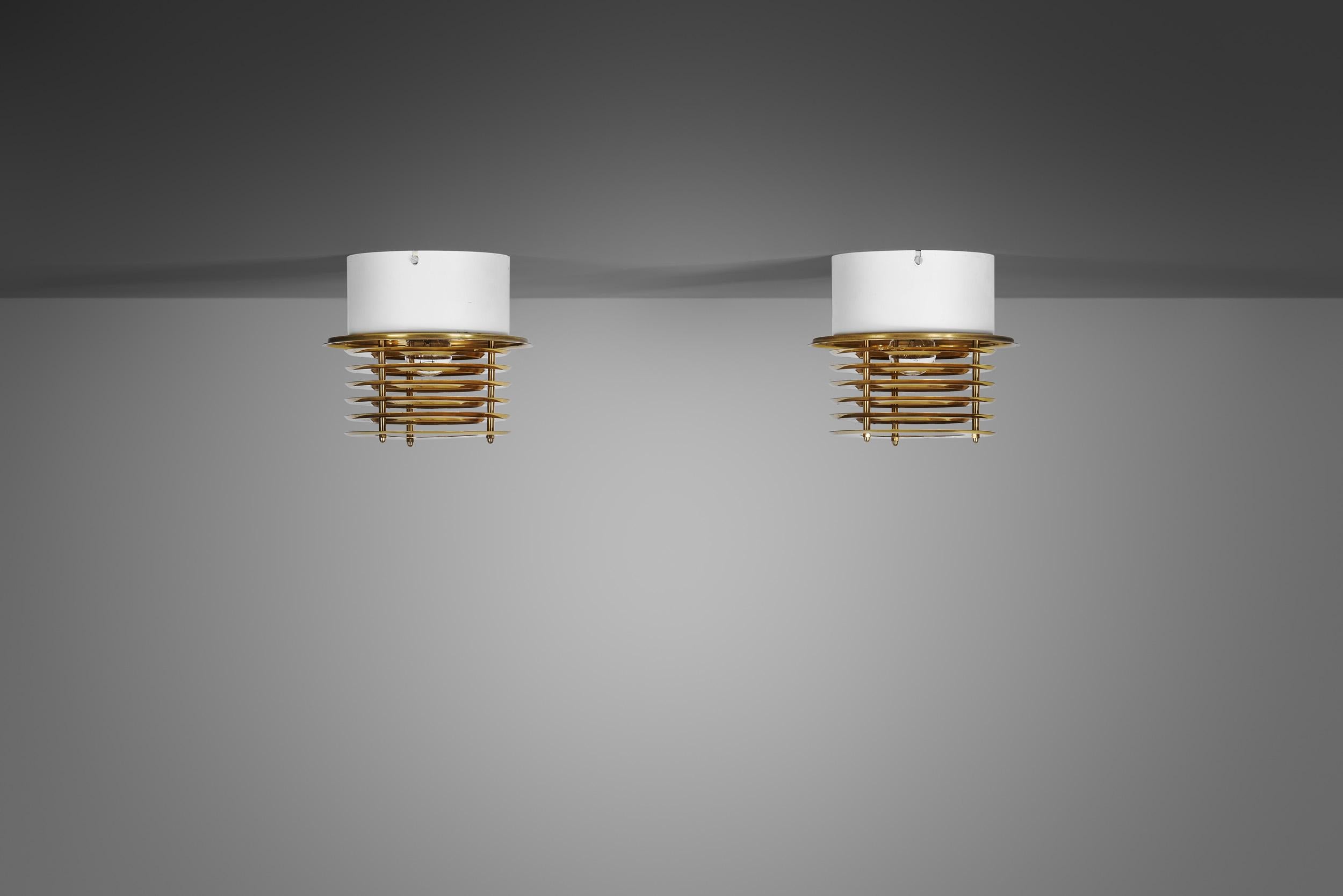 Mid-Century Modern Brass and Metal Ceiling Lamps by Taiba-Falkenberg Belysnin, Sweden 1960s