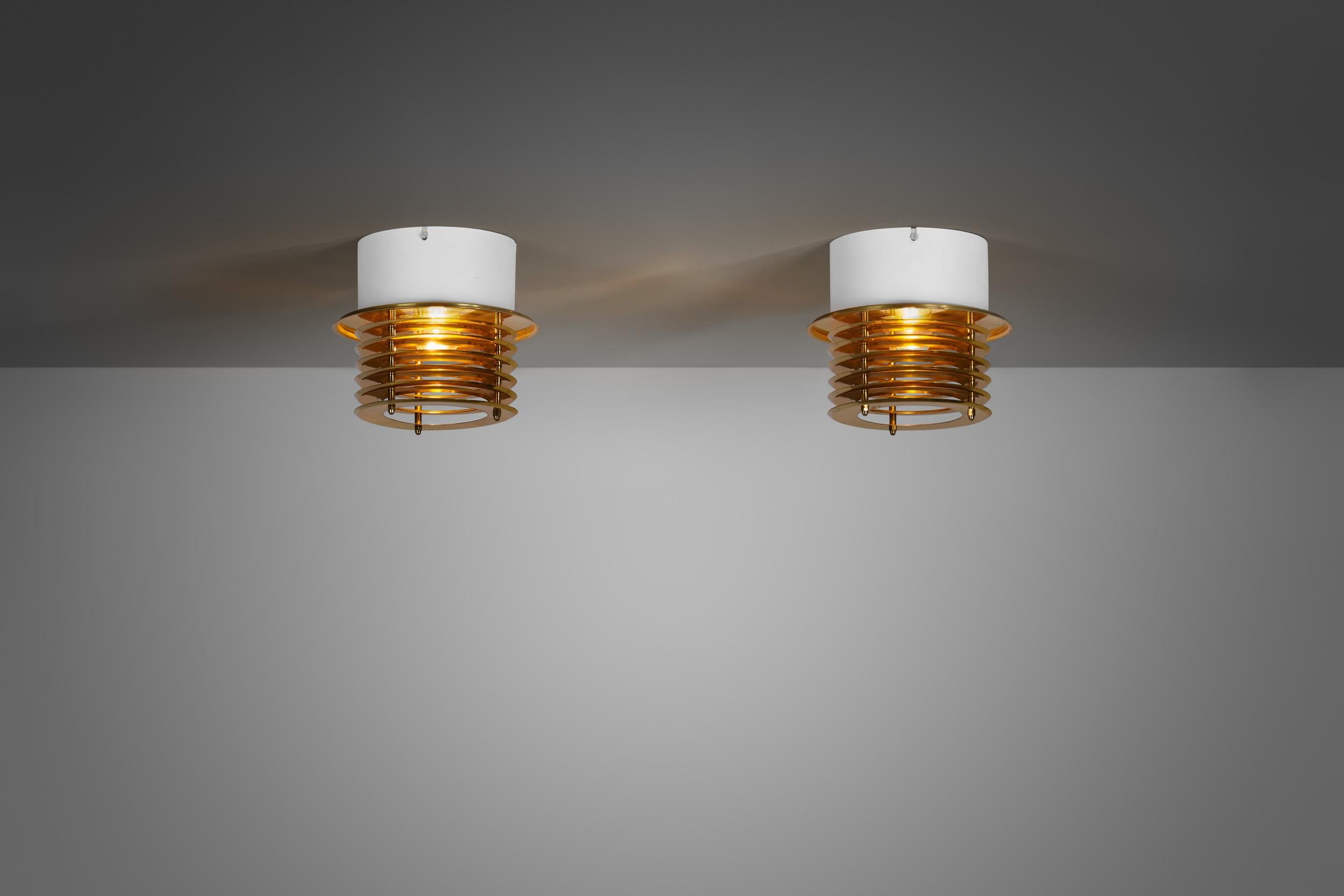 Swedish Brass and Metal Ceiling Lamps by Taiba-Falkenberg Belysnin, Sweden 1960s For Sale