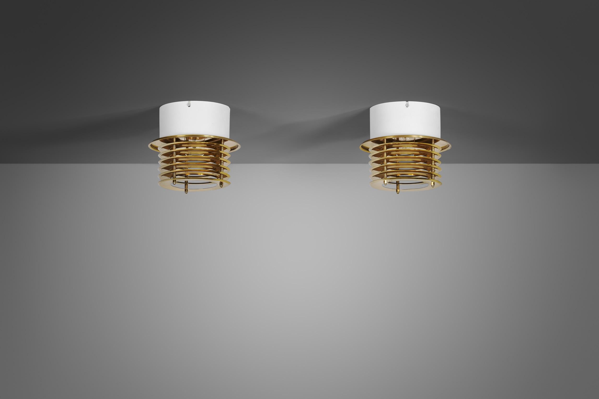 Lacquered Brass and Metal Ceiling Lamps by Taiba-Falkenberg Belysnin, Sweden 1960s For Sale