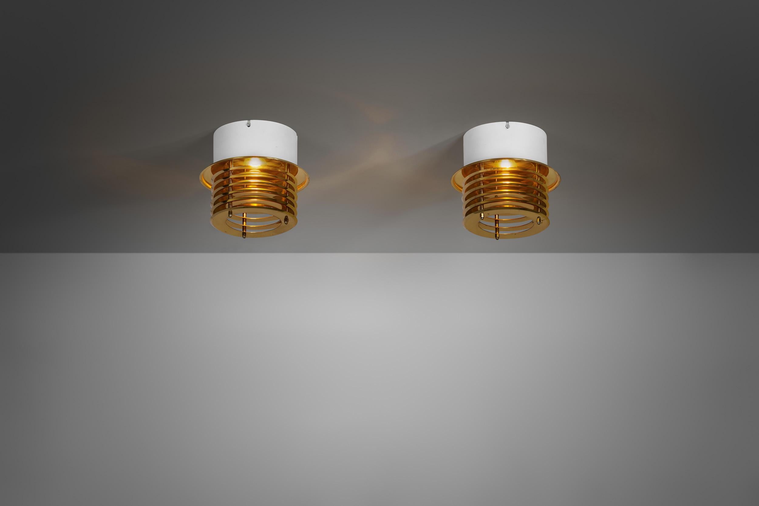 Brass and Metal Ceiling Lamps by Taiba-Falkenberg Belysnin, Sweden 1960s In Good Condition In Utrecht, NL