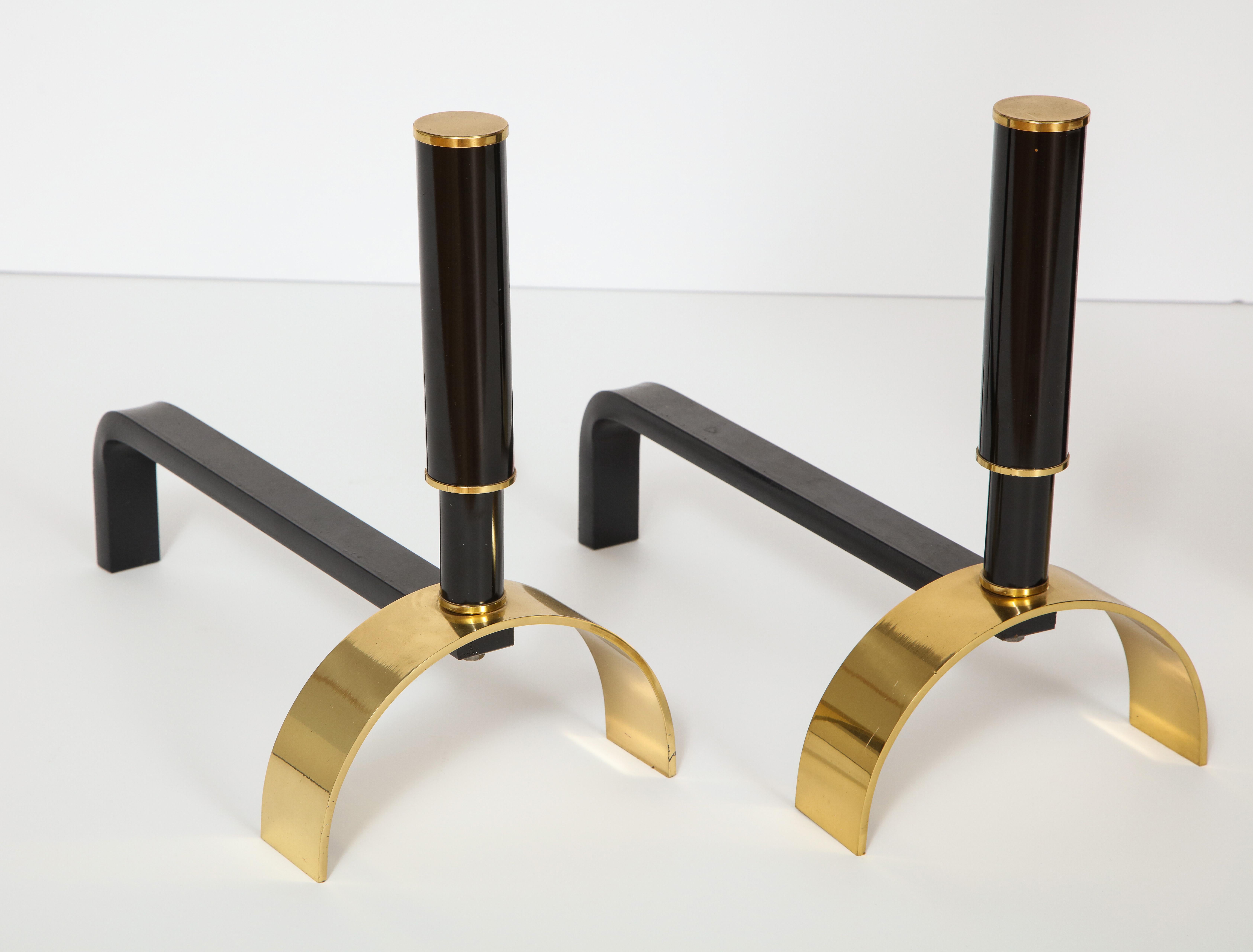 Mid-Century Modern Brass and Metal Fireplace Set, Tools and Andirons by Giovanni Banci, Italy, 1970
