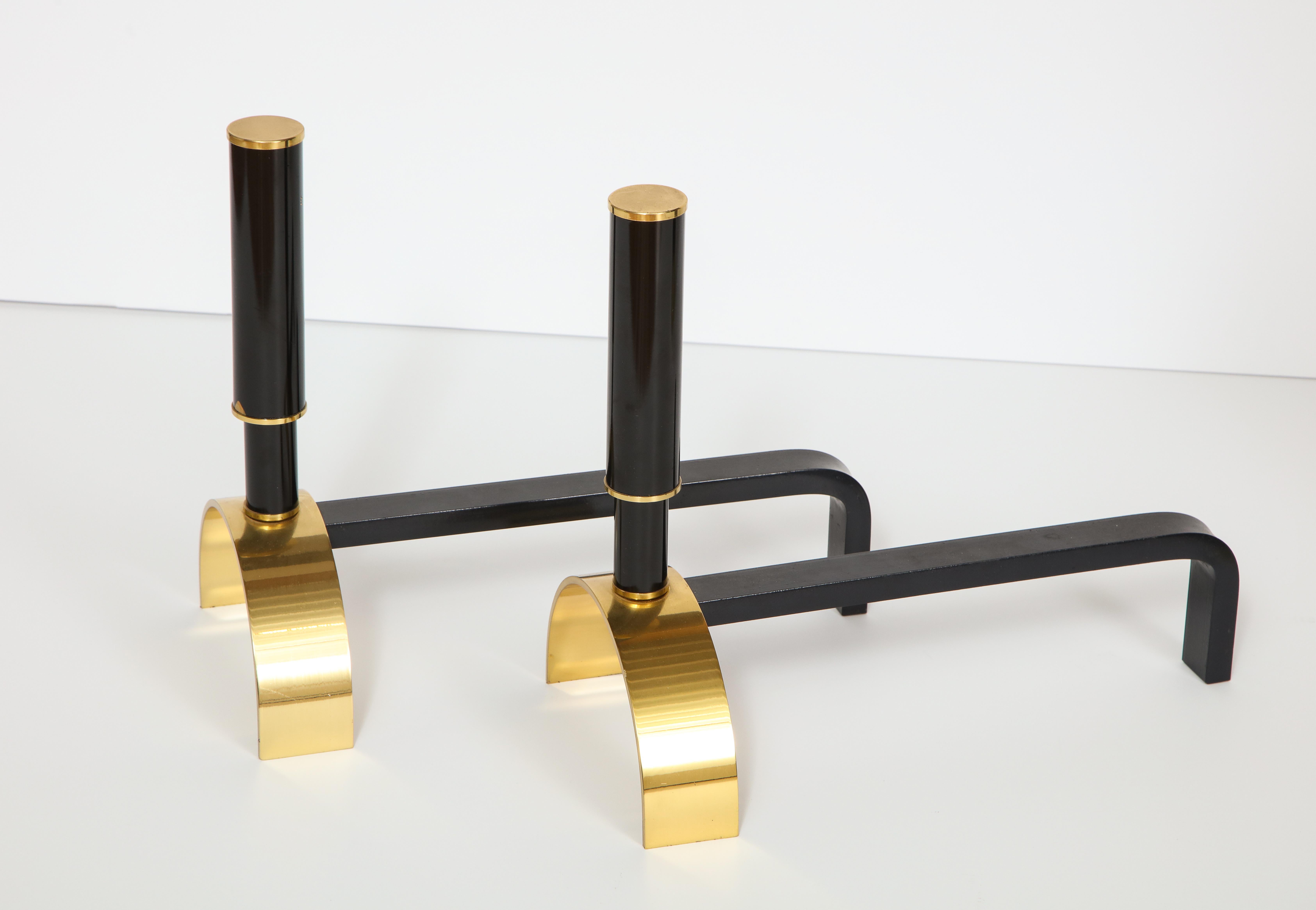 Italian Brass and Metal Fireplace Set, Tools and Andirons by Giovanni Banci, Italy, 1970