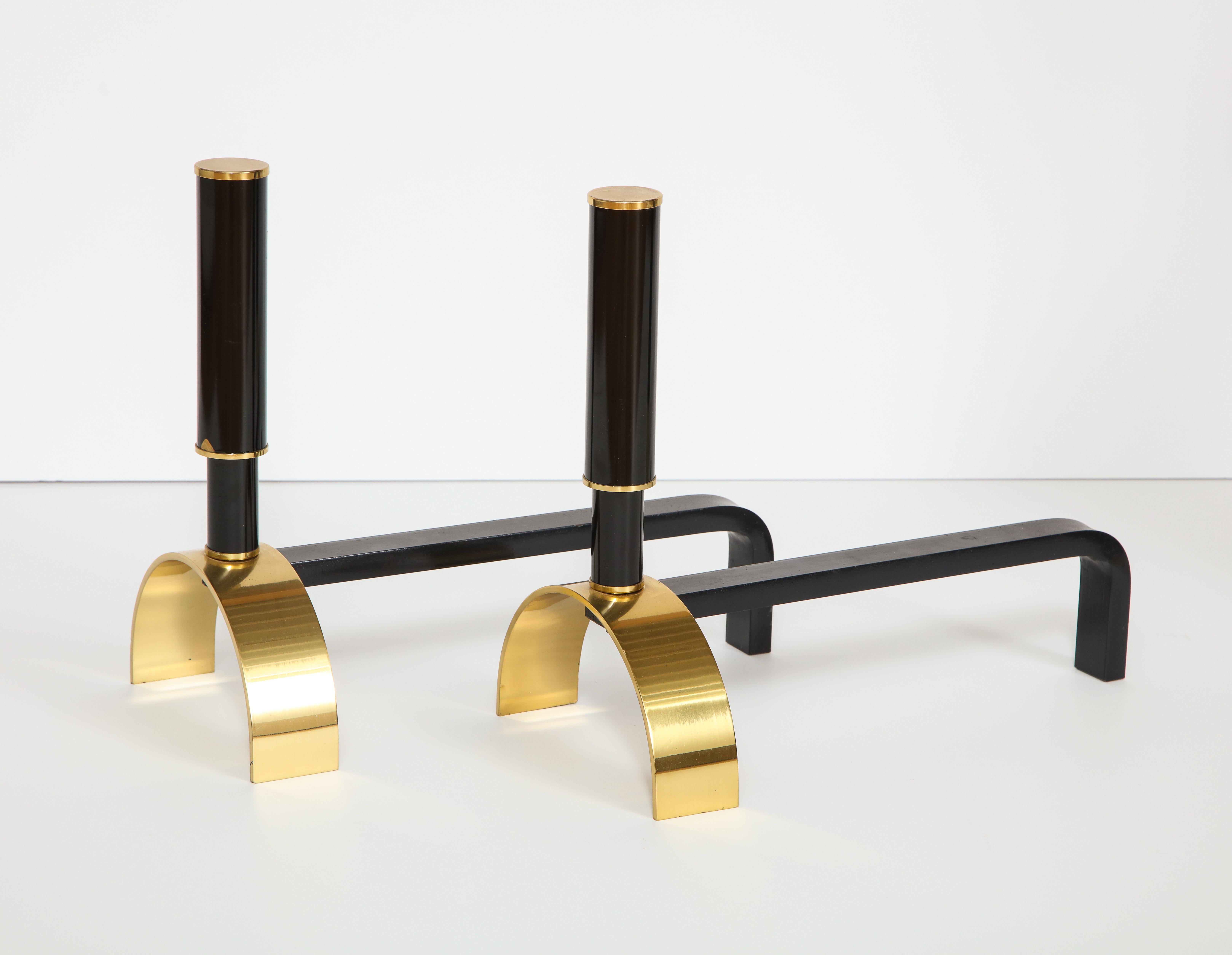 Hand-Crafted Brass and Metal Fireplace Set, Tools and Andirons by Giovanni Banci, Italy, 1970
