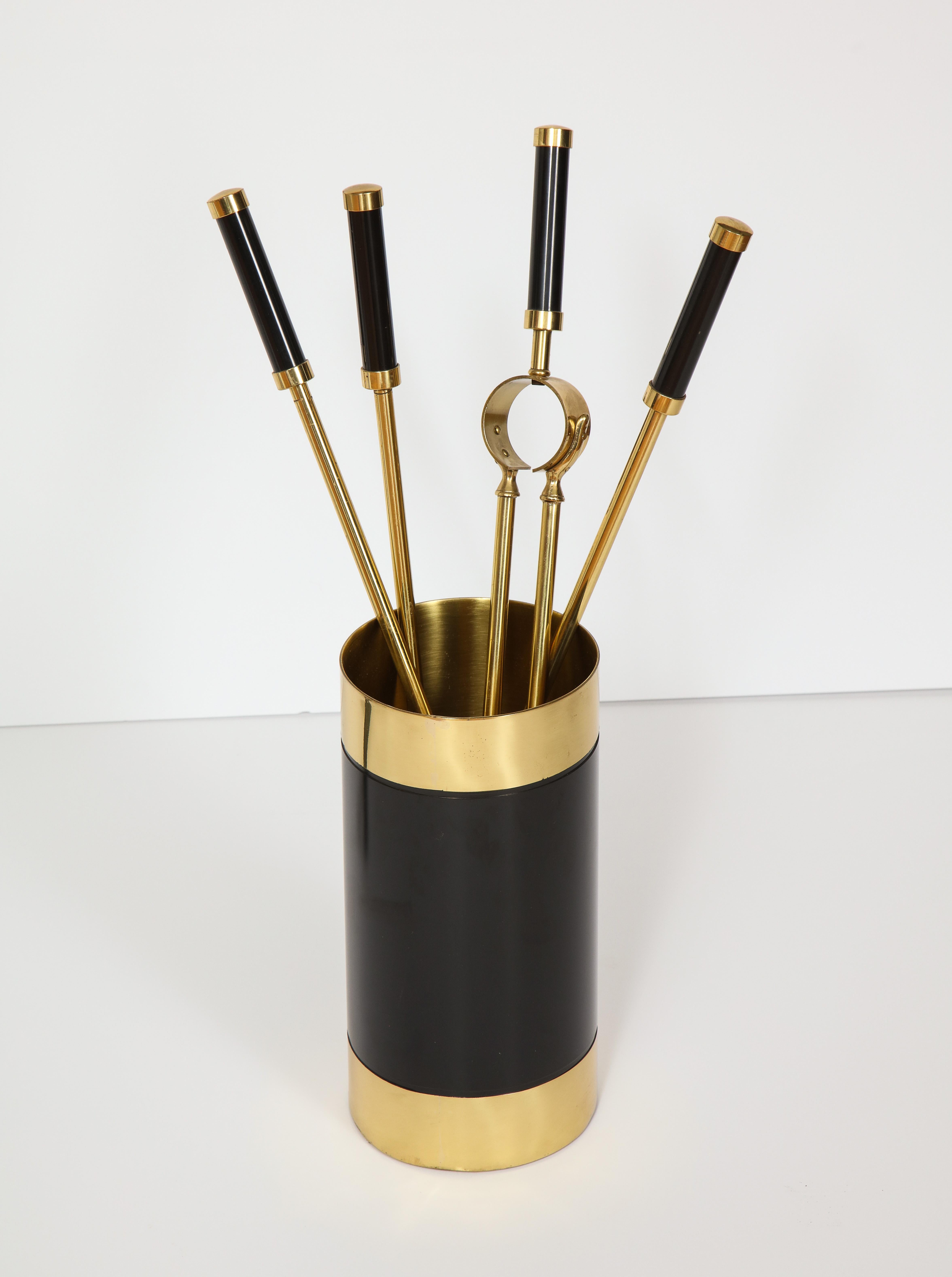 20th Century Brass and Metal Fireplace Set, Tools and Andirons by Giovanni Banci, Italy, 1970