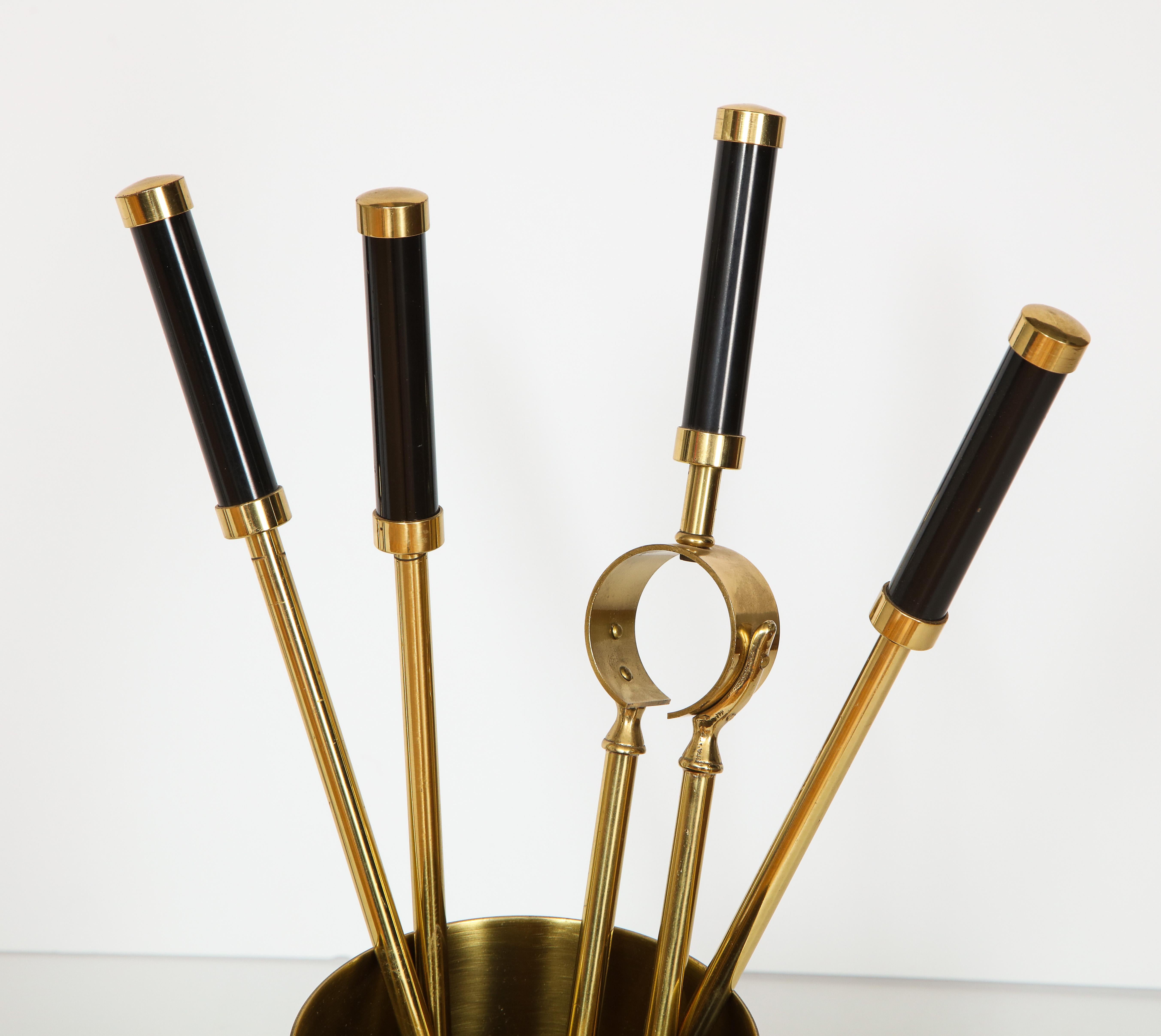 Brass and Metal Fireplace Set, Tools and Andirons by Giovanni Banci, Italy, 1970 1