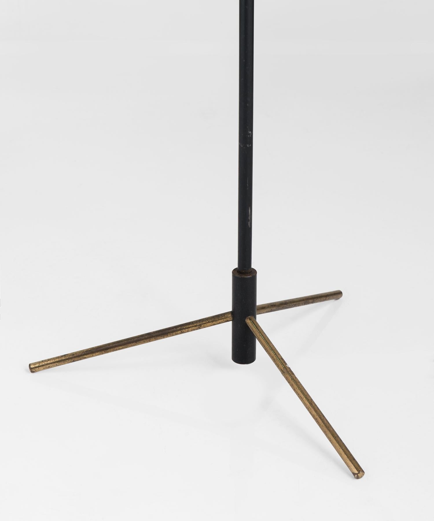 Mid-20th Century Brass and Metal Floor Lamp with Fiberglass Shade, Italy, circa 1960