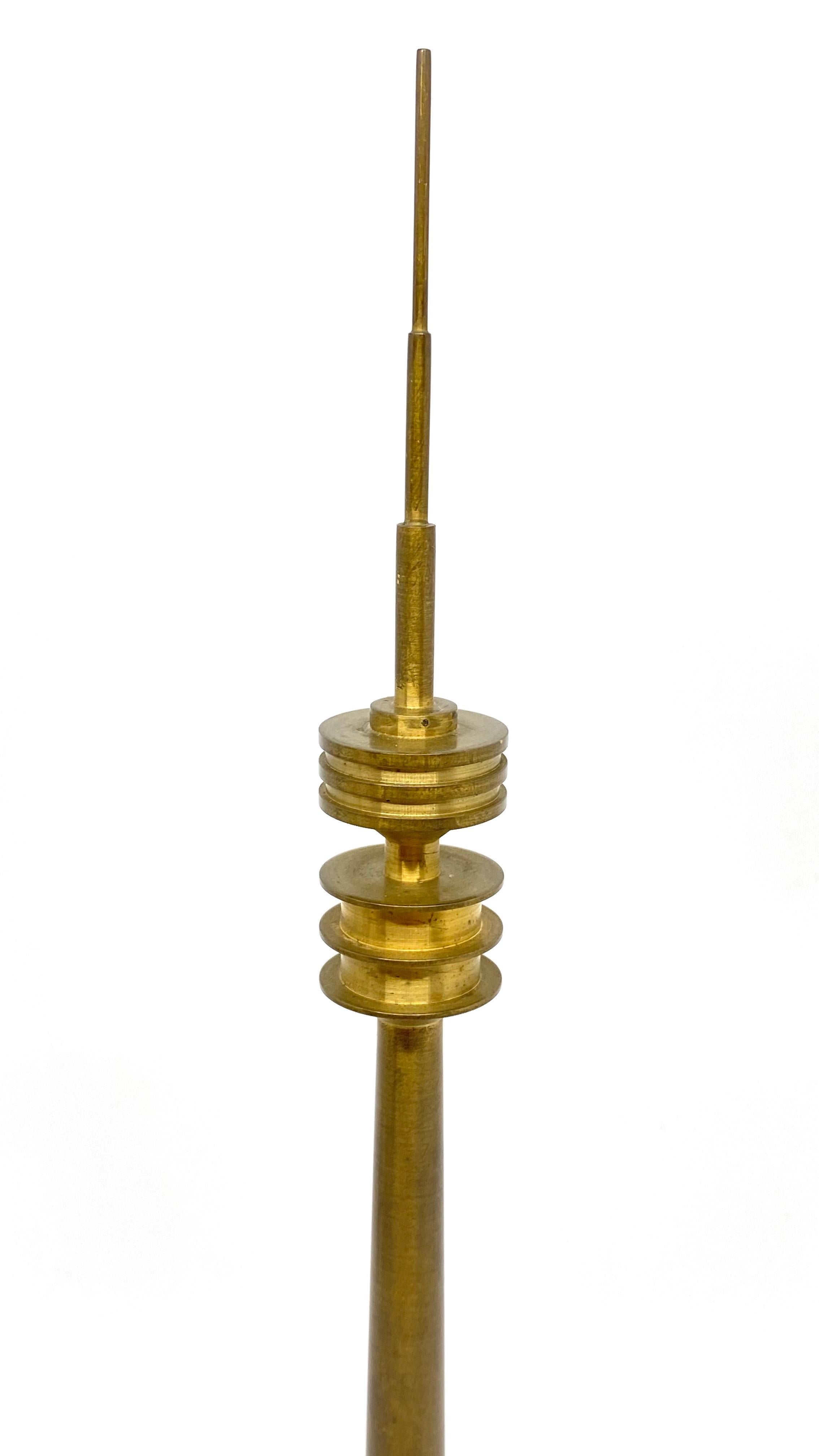 Scaled model of the Munich television tower. Hand-spun in aluminium and brass. A nice architectural sculpture for every living or mans room.