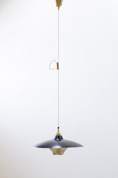 Brass and metal pendant lamp attributed to Bergboms, Sweden, 1950s