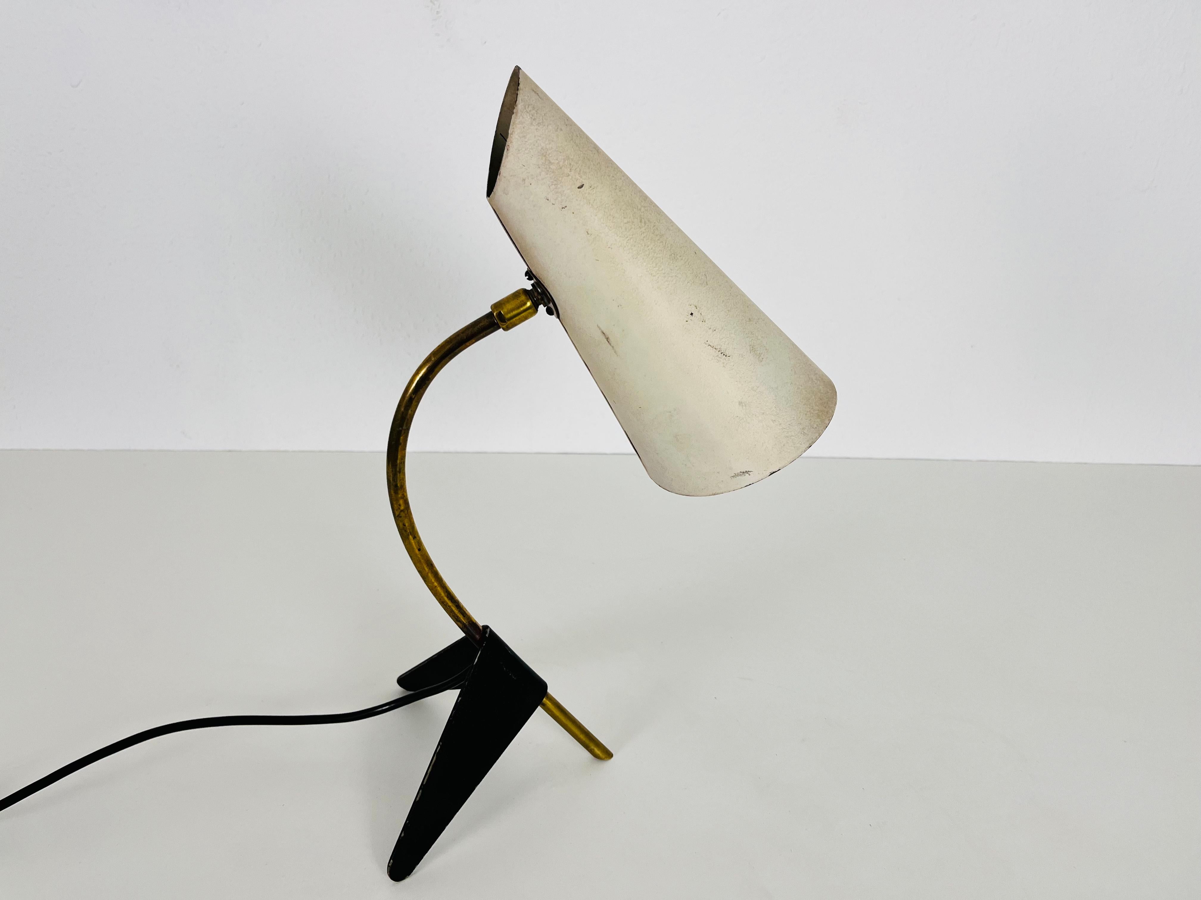 Mid-Century Modern Brass and Metal Table Lamp by Louis Kalff, 1950s For Sale