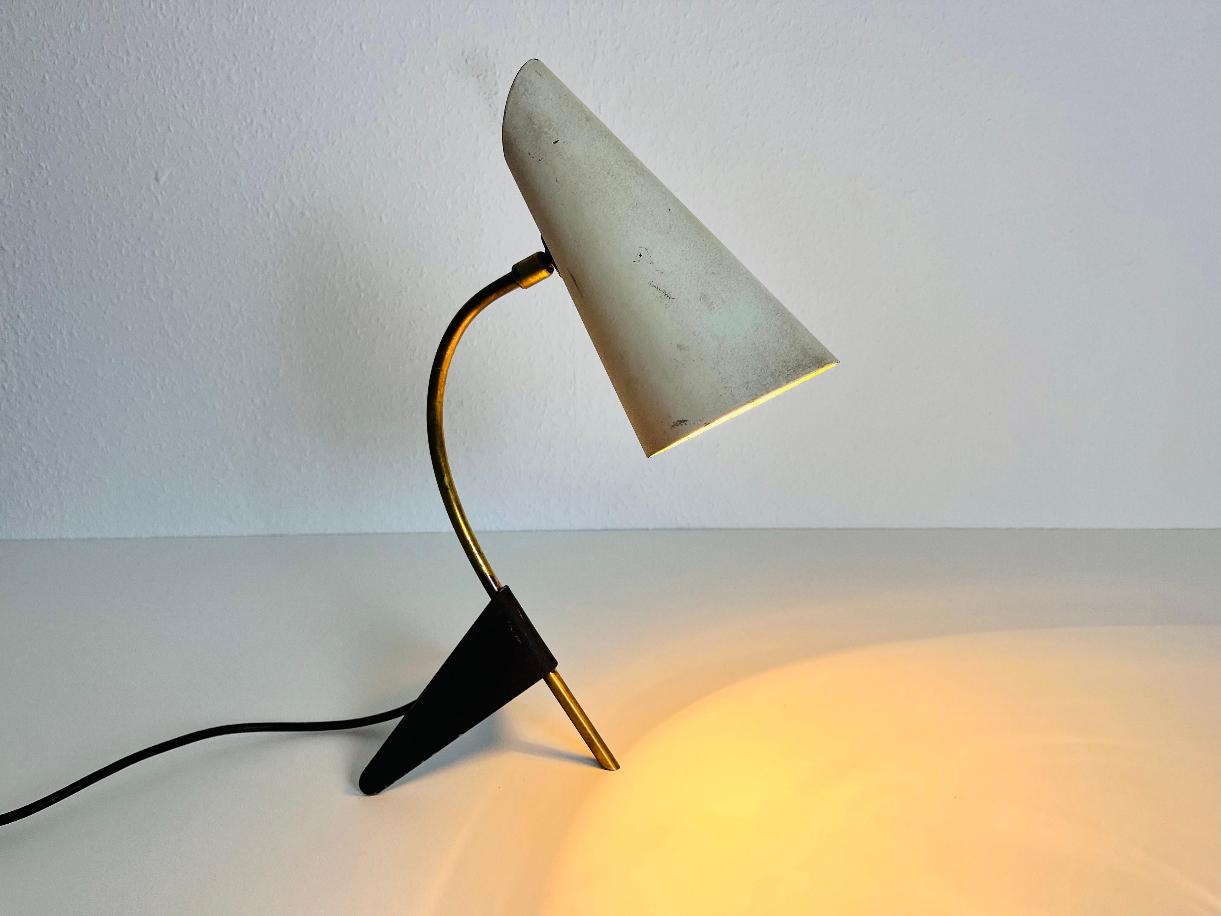 Brass and Metal Table Lamp by Louis Kalff, 1950s For Sale 1