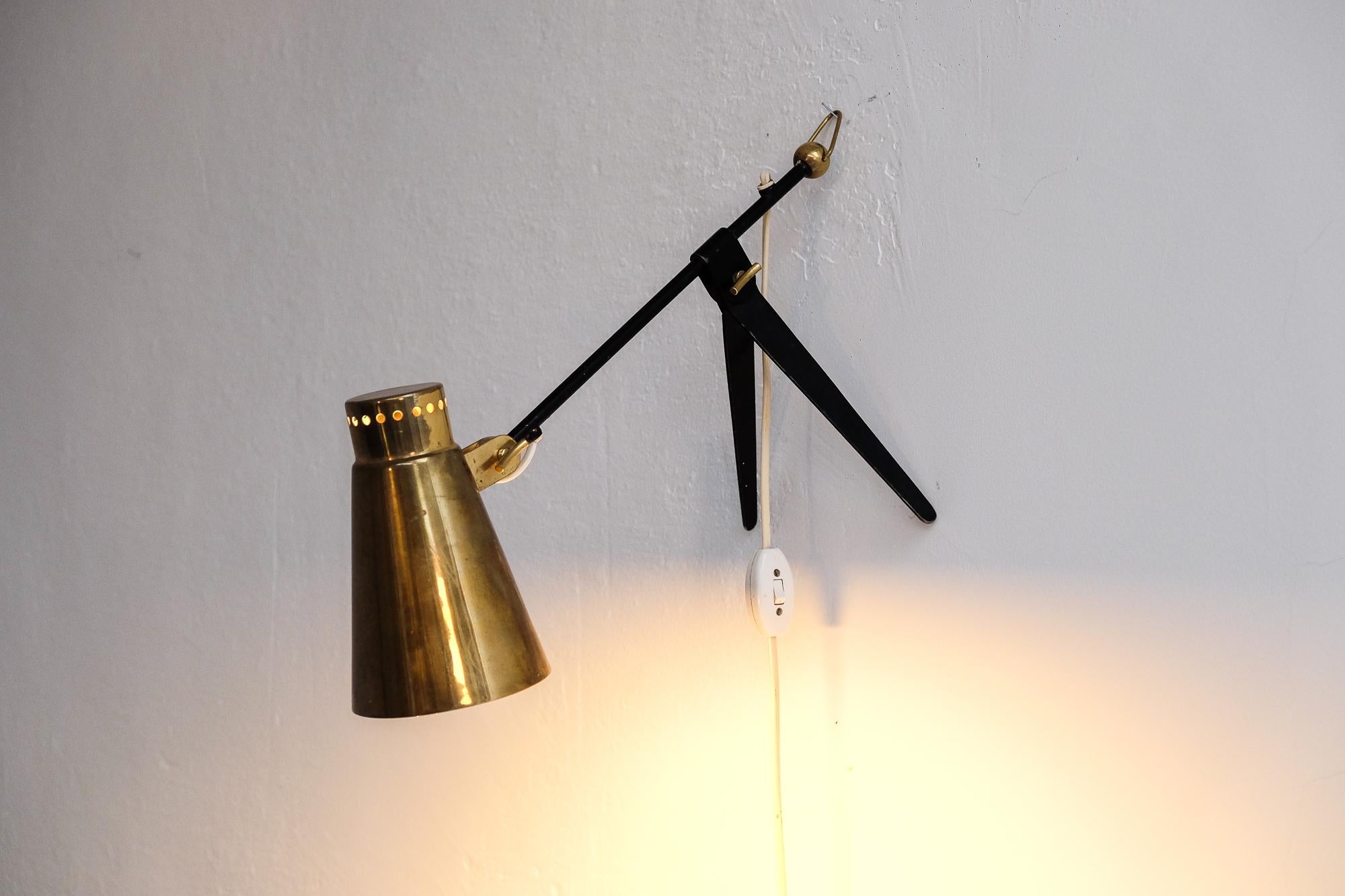 Brass and Metal Table or Wall Lamp Model 'Ev70' by Itsu, Finland, 1950s 8