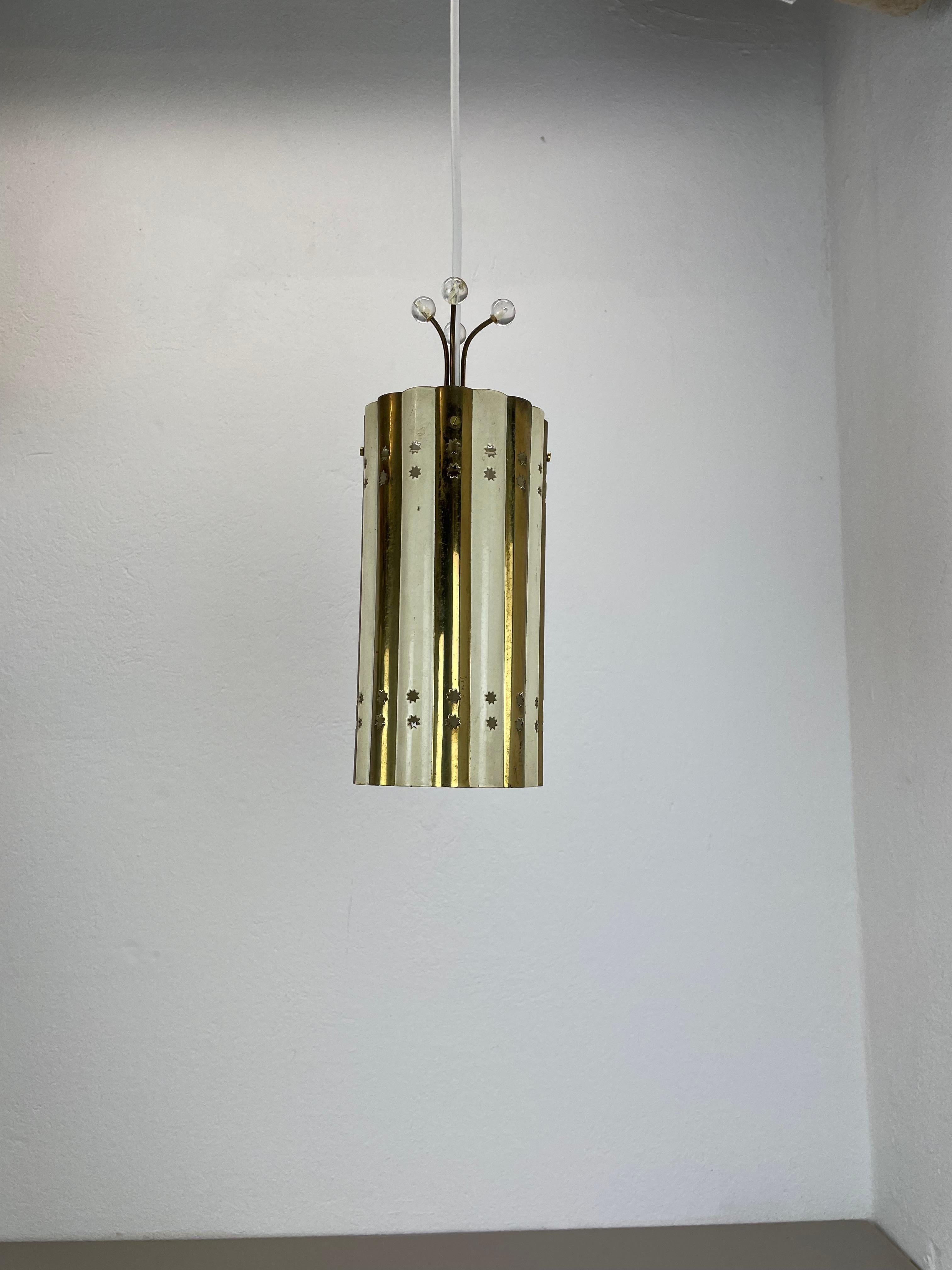 20th Century Brass and Metal Tube Hanging Light Vereinigte Werkstätten München, Germany, 1950 For Sale