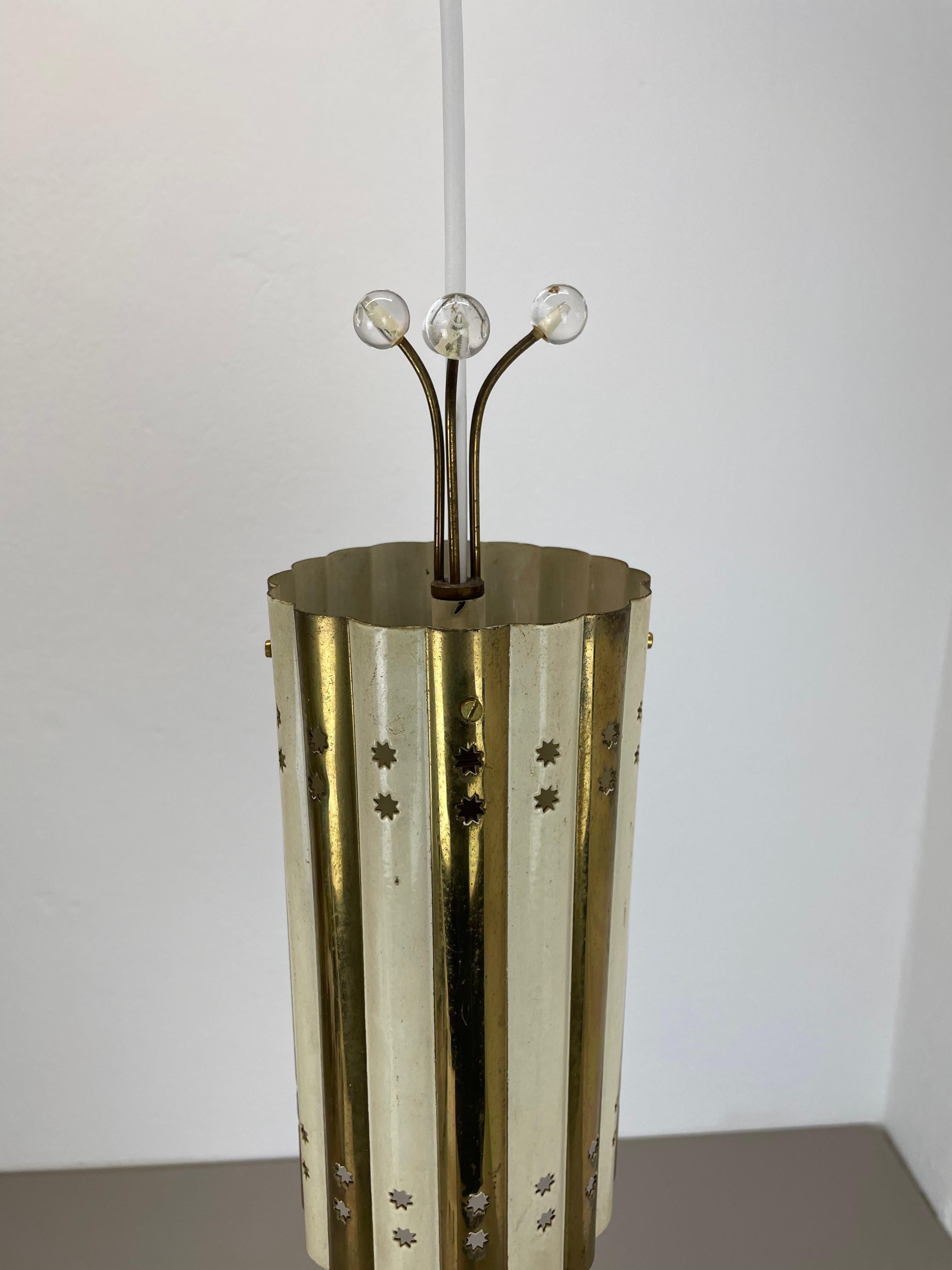 Brass and Metal Tube Hanging Light Vereinigte Werkstätten München, Germany, 1950 For Sale 1