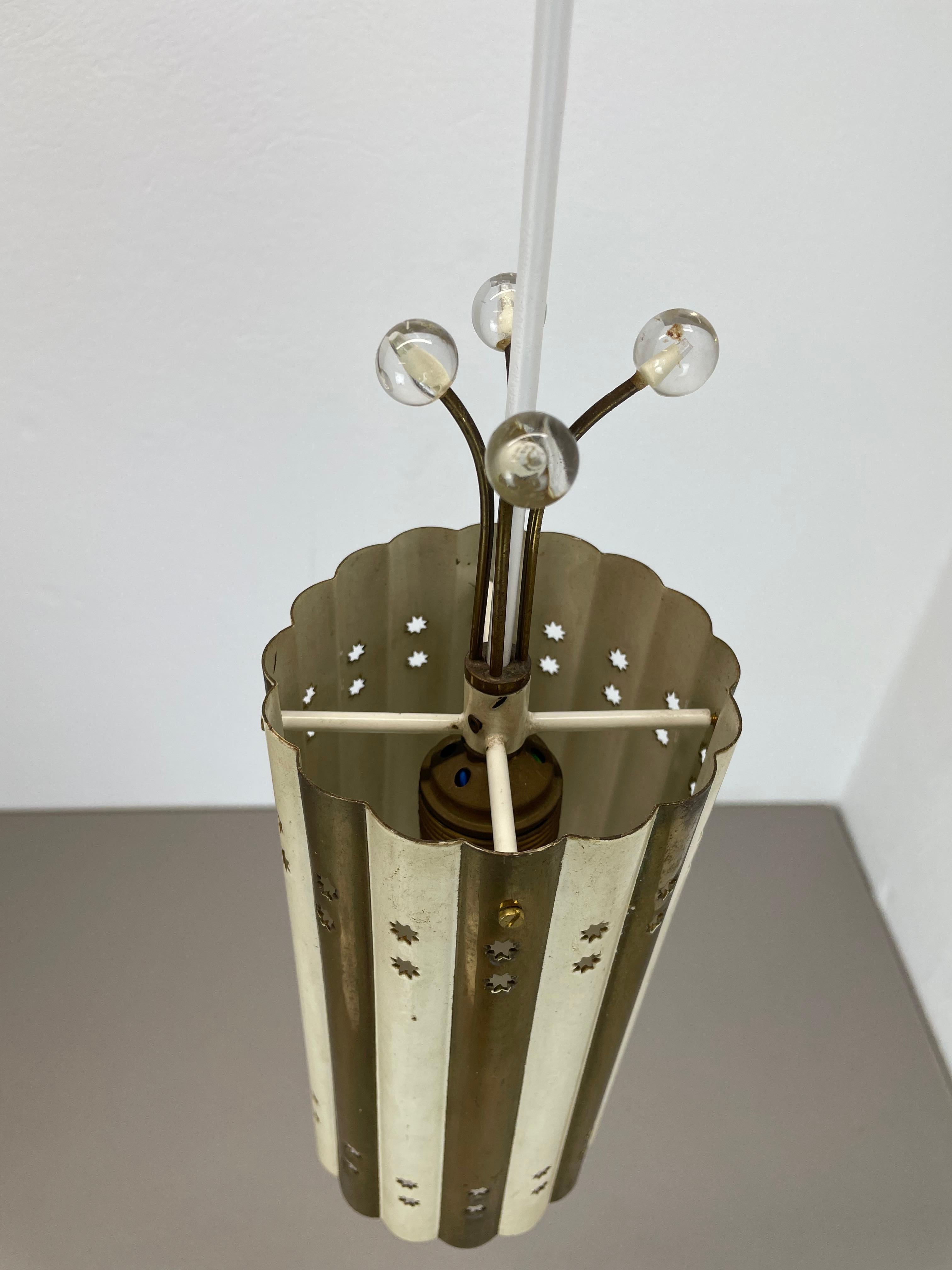 Brass and Metal Tube Hanging Light Vereinigte Werkstätten München, Germany, 1950 For Sale 2