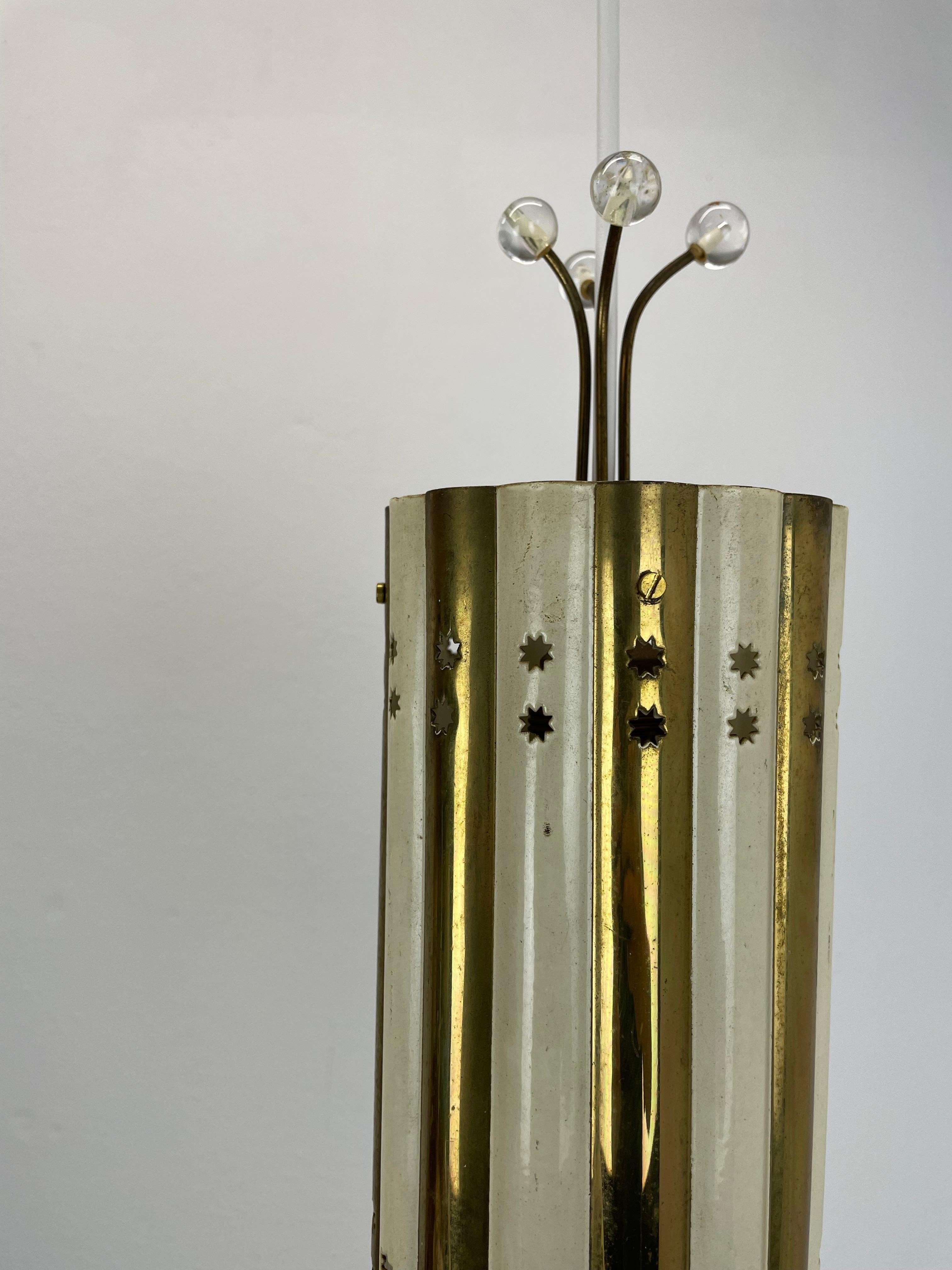 Brass and Metal Tube Hanging Light Vereinigte Werkstätten München, Germany, 1950 For Sale 3