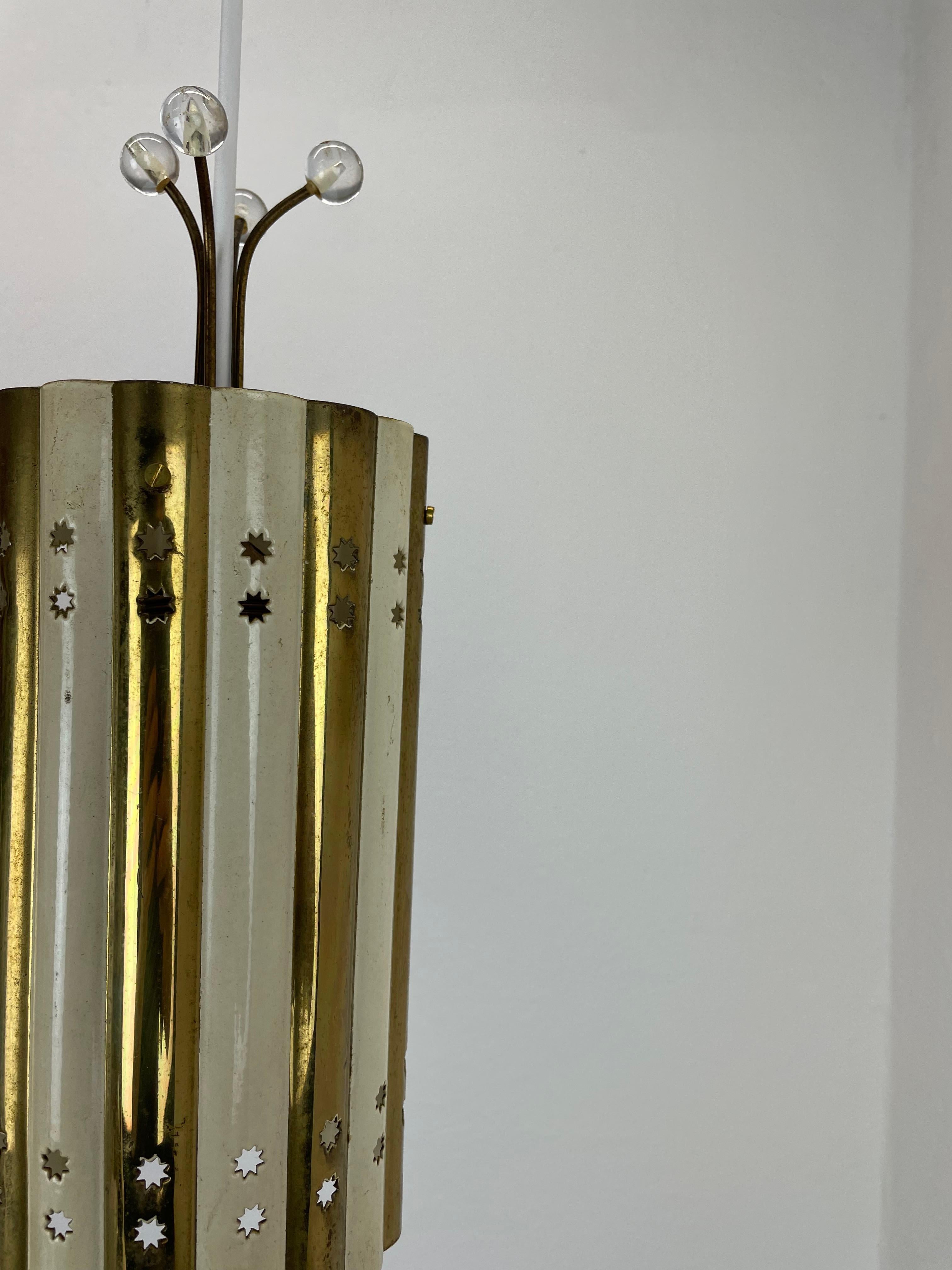 Brass and Metal Tube Hanging Light Vereinigte Werkstätten München, Germany, 1950 For Sale 4