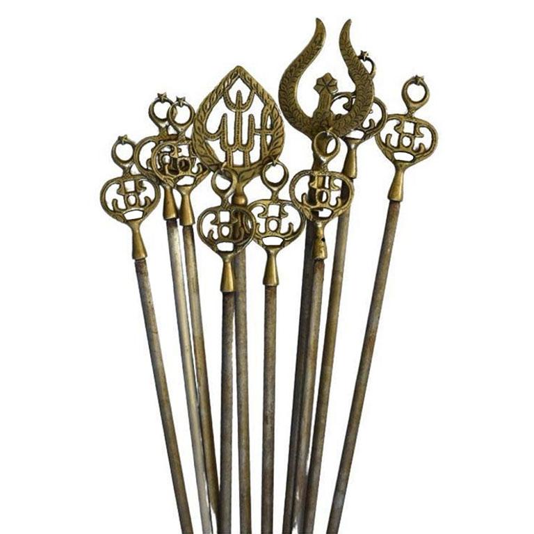 Mid-Century Modern Brass and Metal Turkish Skewers, Set of 10
