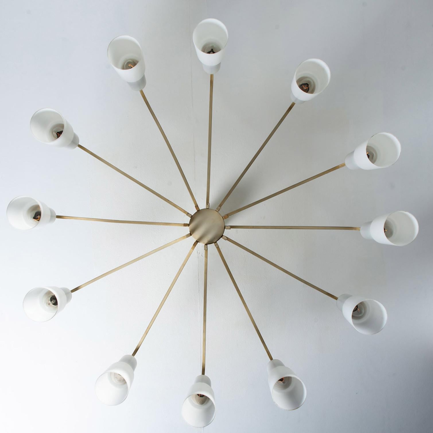 Brass and Milk Glass Flush Mount by Hillebrand, 1960 In Good Condition For Sale In Rijssen, NL